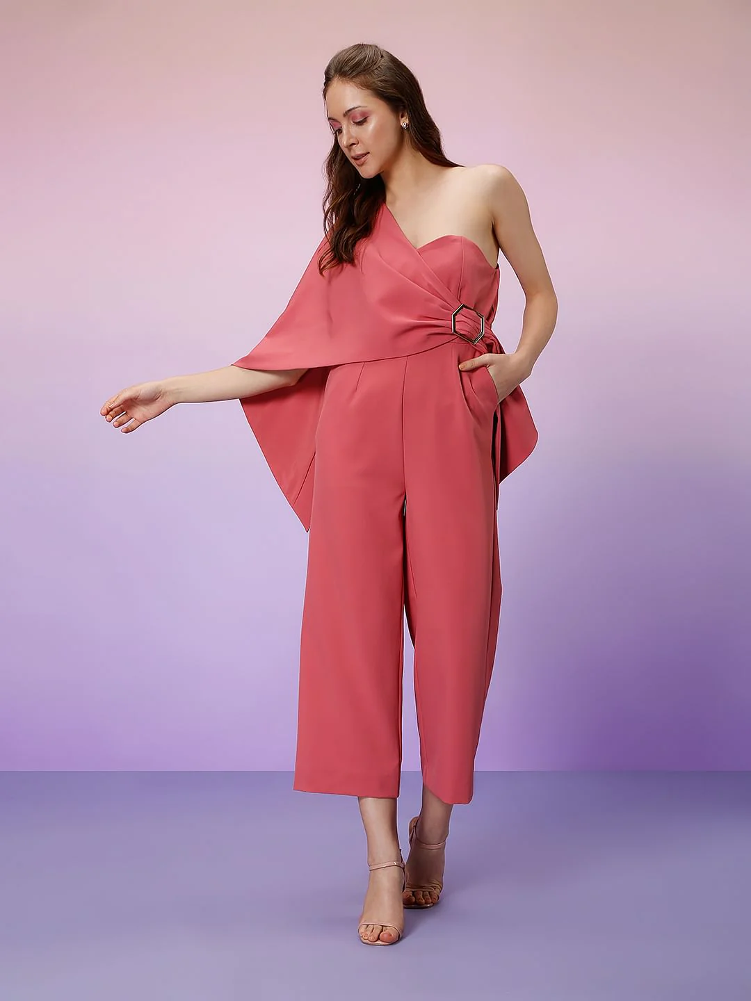 Marquee Pink One Shoulder Jumpsuit - Image 2