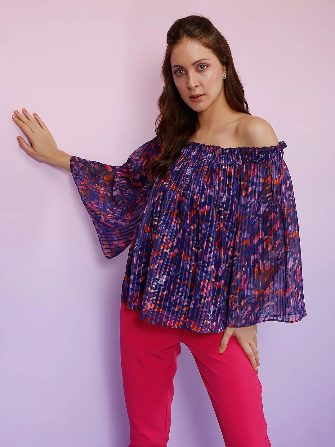 Marquee Blue Printed Off Shoulder Top - Image 2