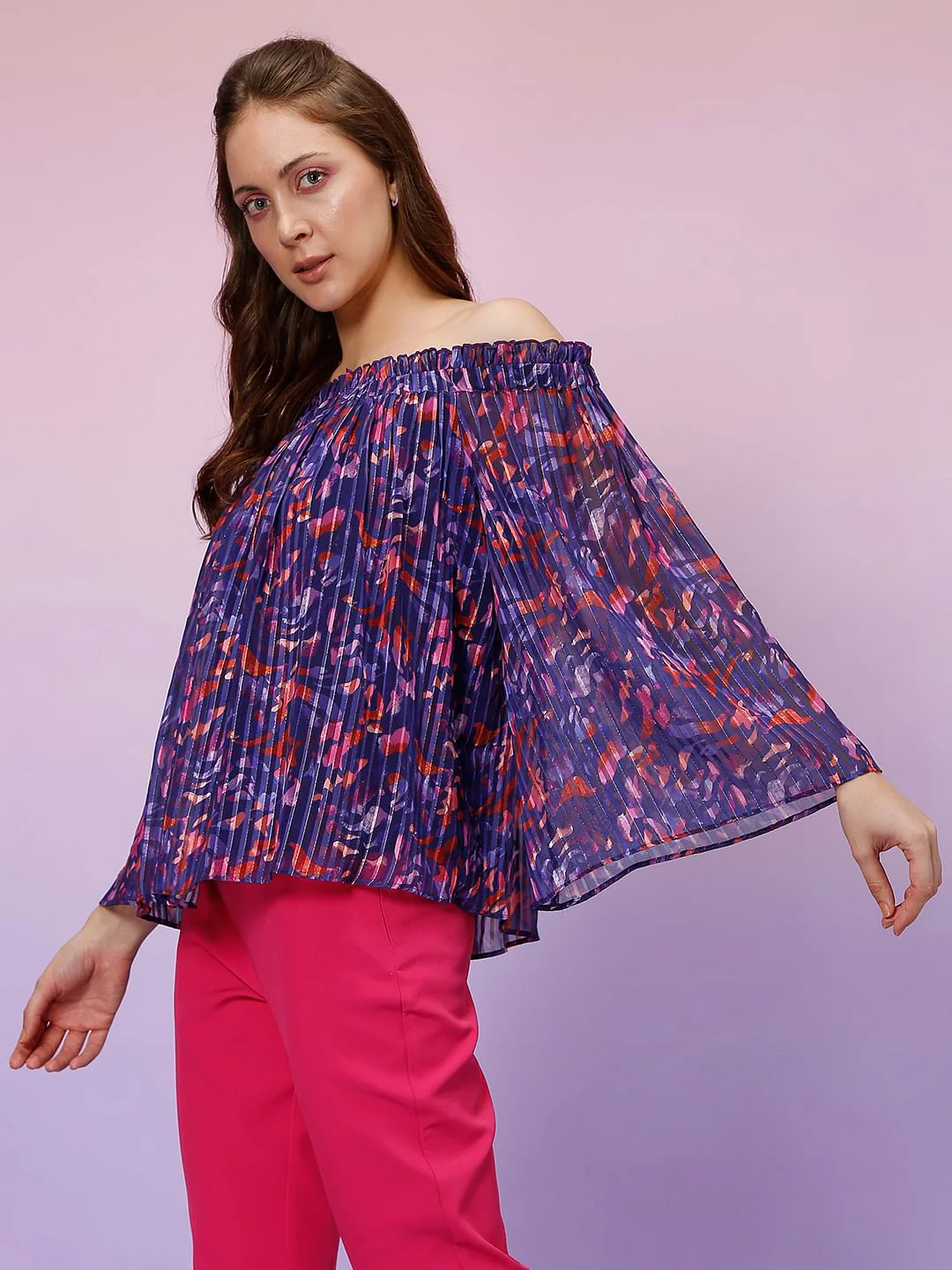 Marquee Blue Printed Off Shoulder Top - Image 3