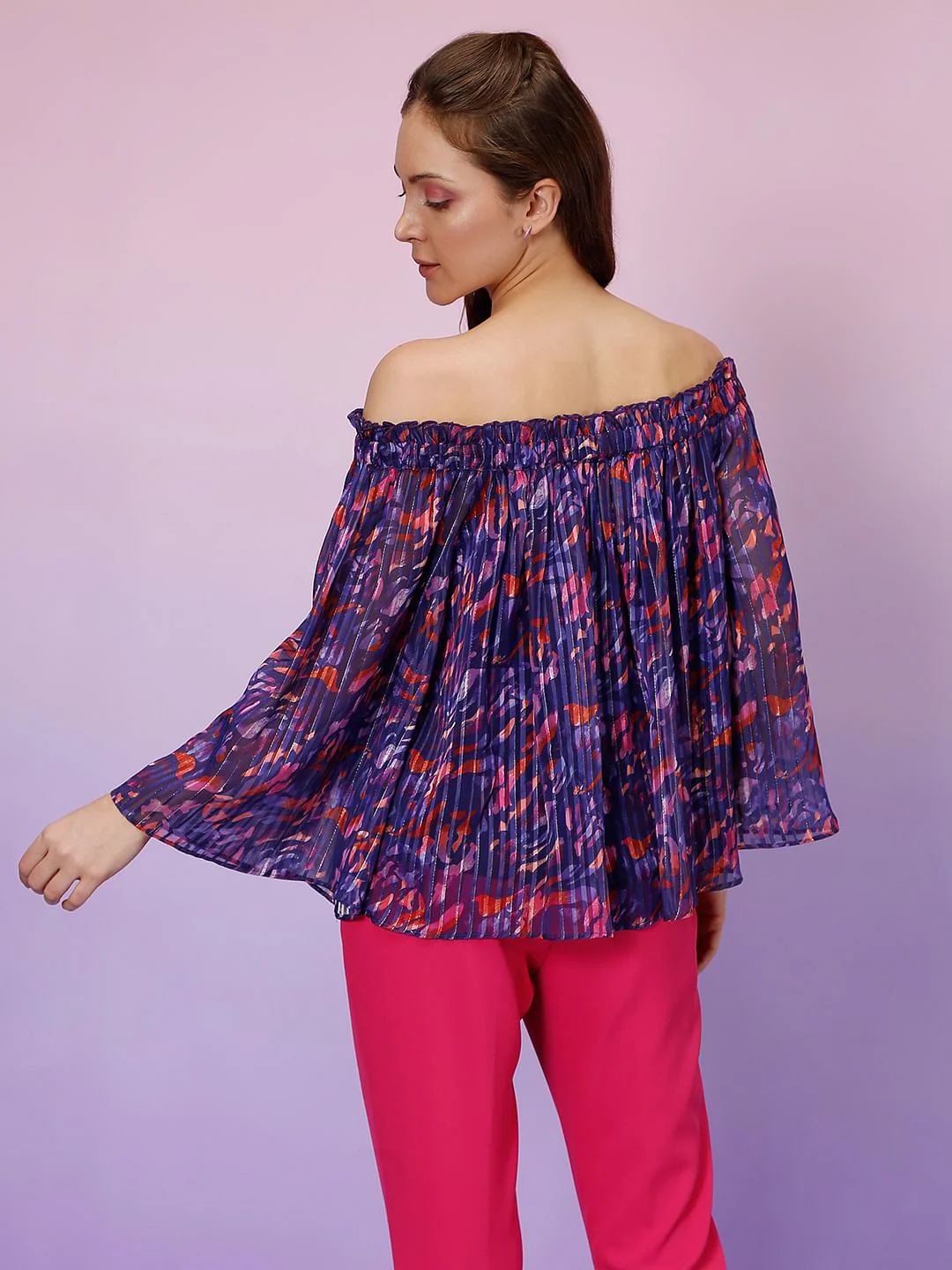 Marquee Blue Printed Off Shoulder Top - Image 4