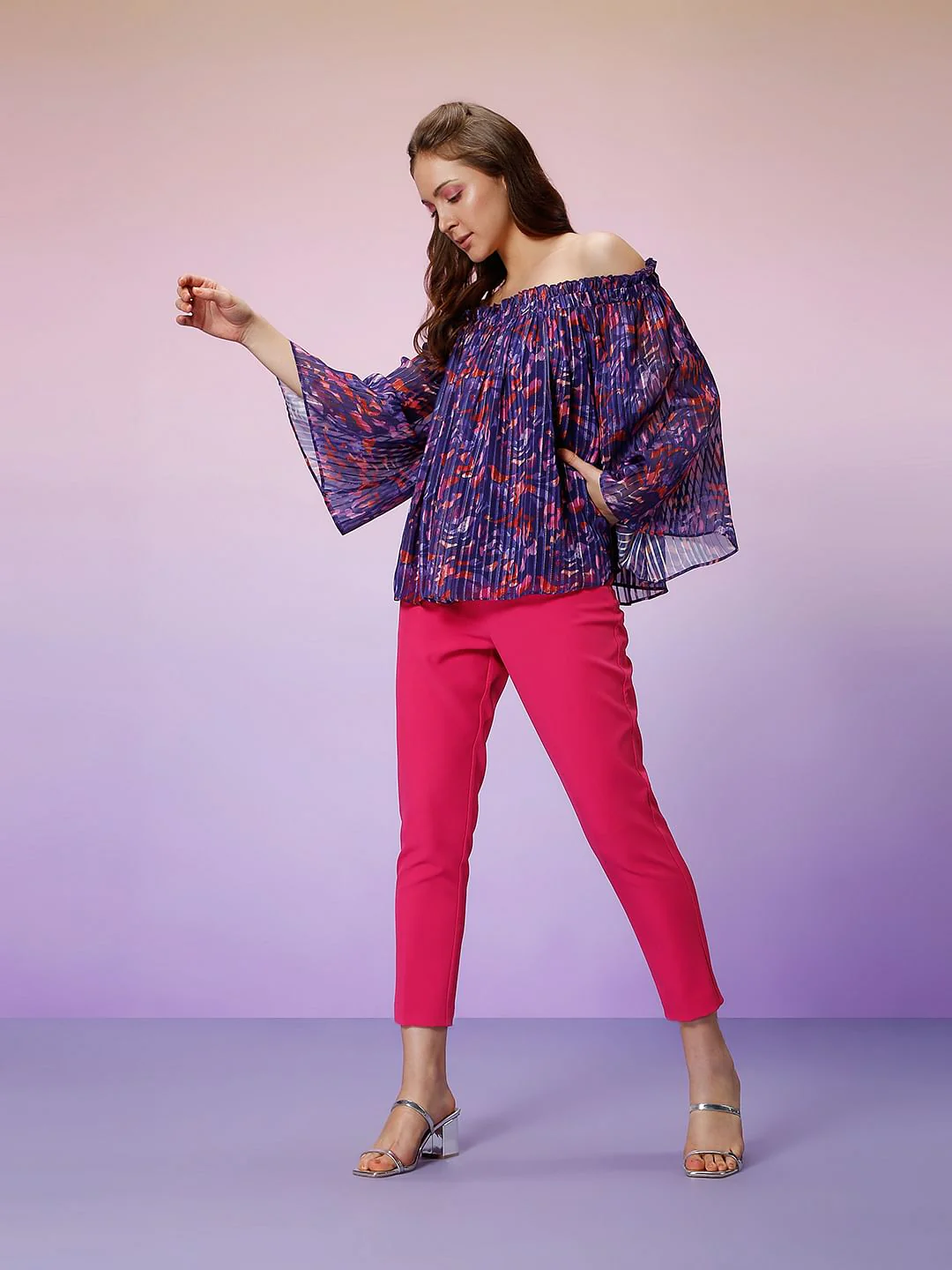 Marquee Blue Printed Off Shoulder Top - Image 5