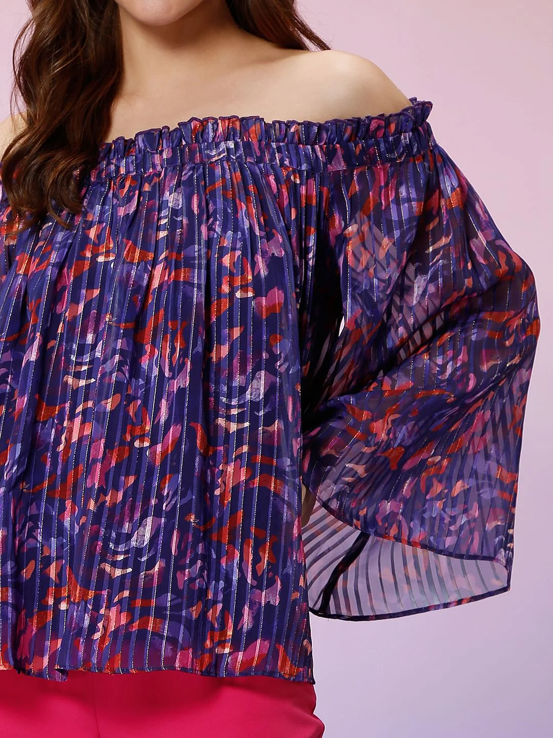 Marquee Blue Printed Off Shoulder Top - Image 6