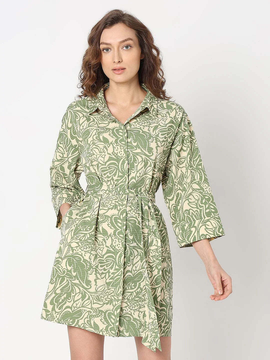 Green Printed Shirt Dress - Image 2