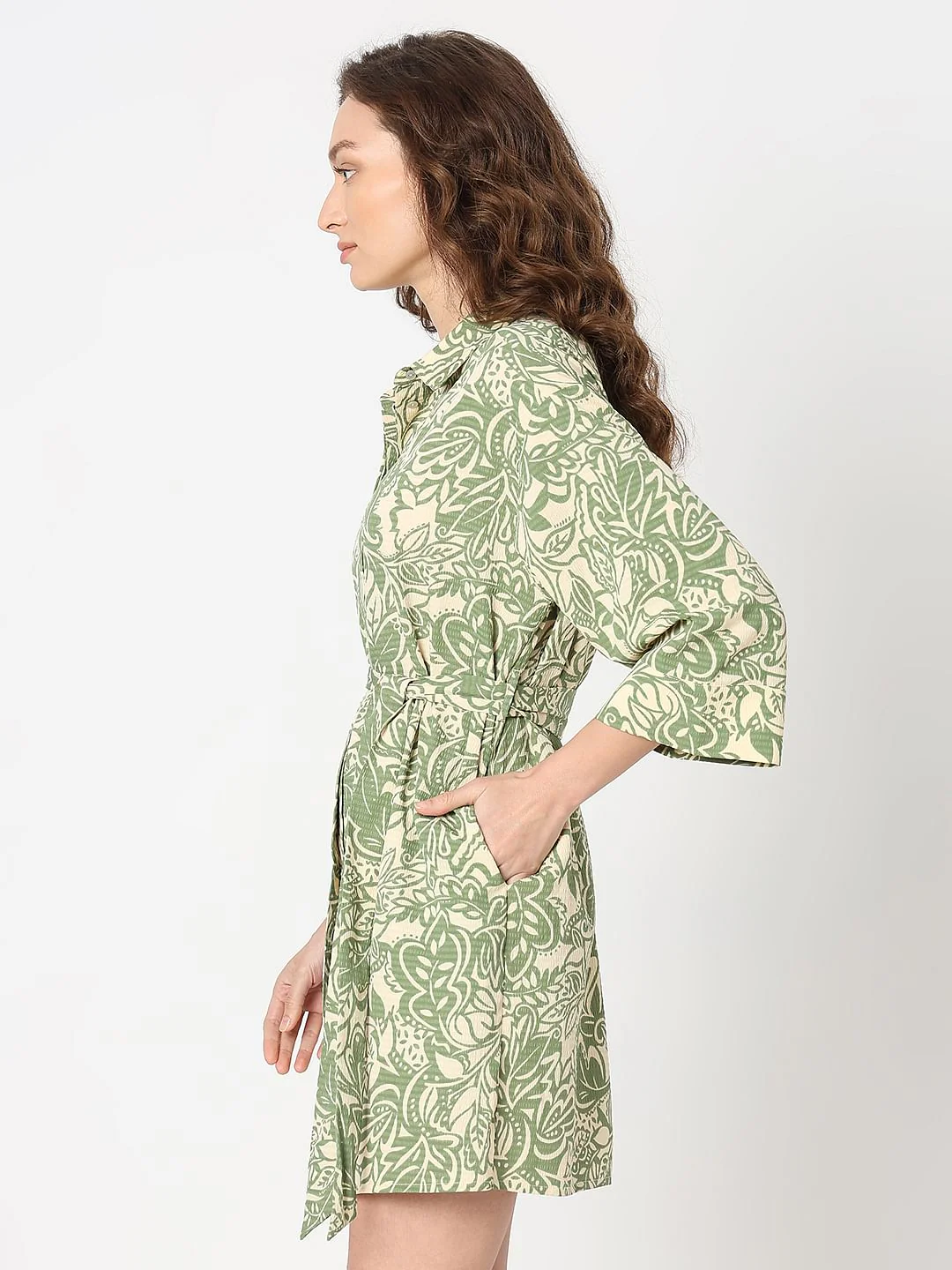 Green Printed Shirt Dress - Image 3