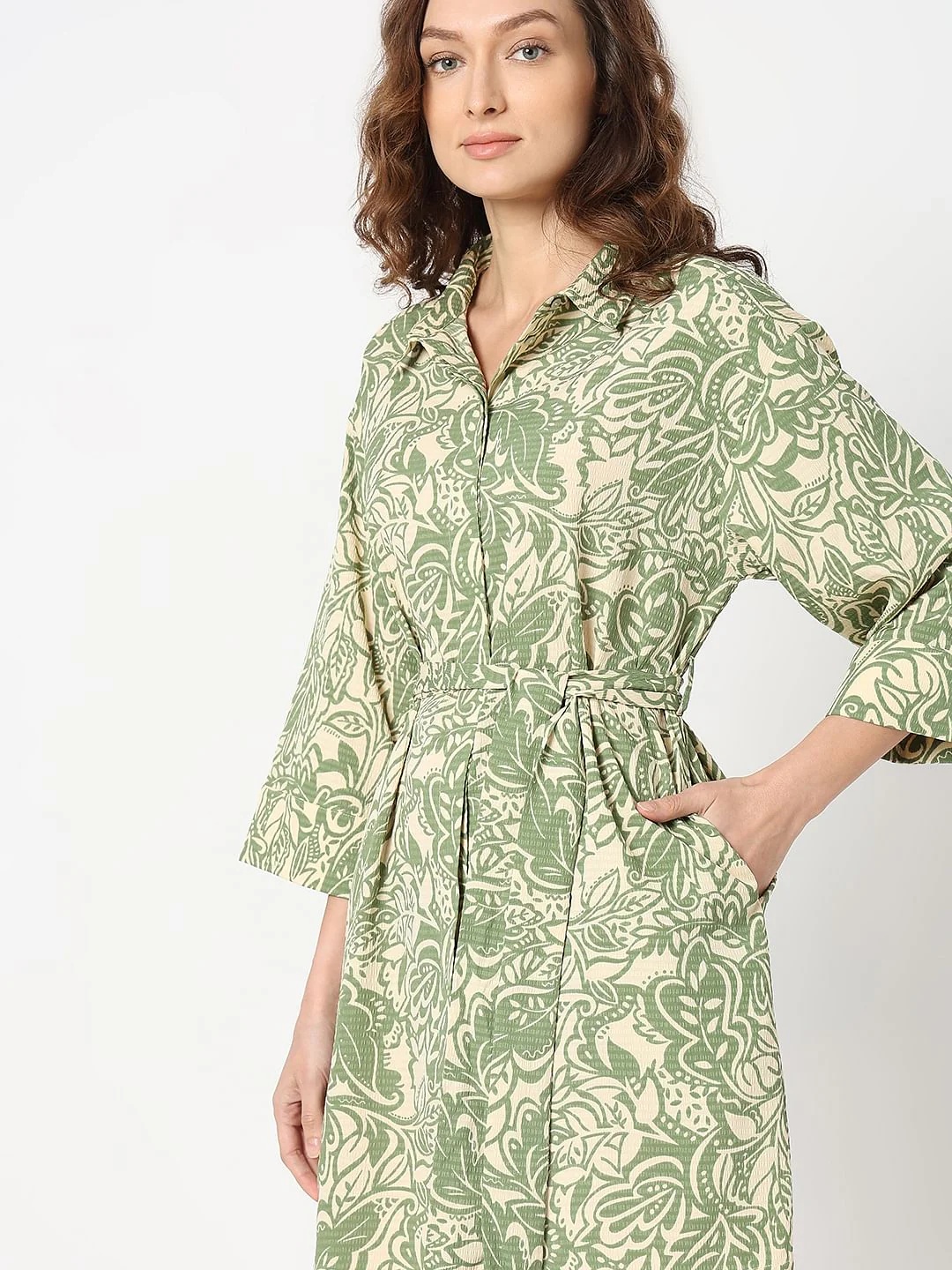 Green Printed Shirt Dress - Image 6