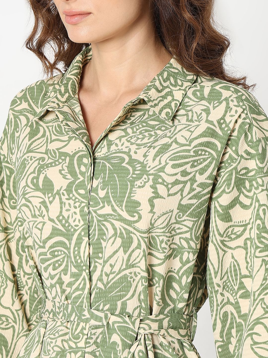 Green Printed Shirt Dress - Image 8