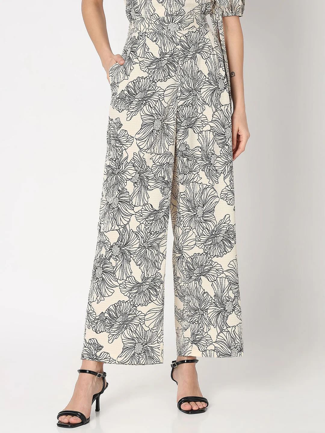 Beige Floral Co-Ord Set Pants - Image 2