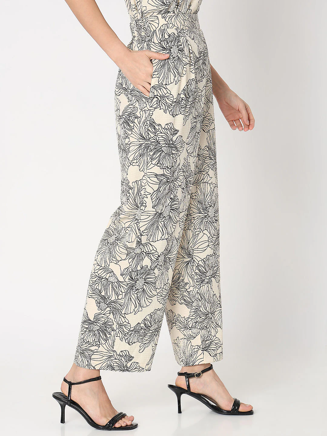Beige Floral Co-Ord Set Pants - Image 3