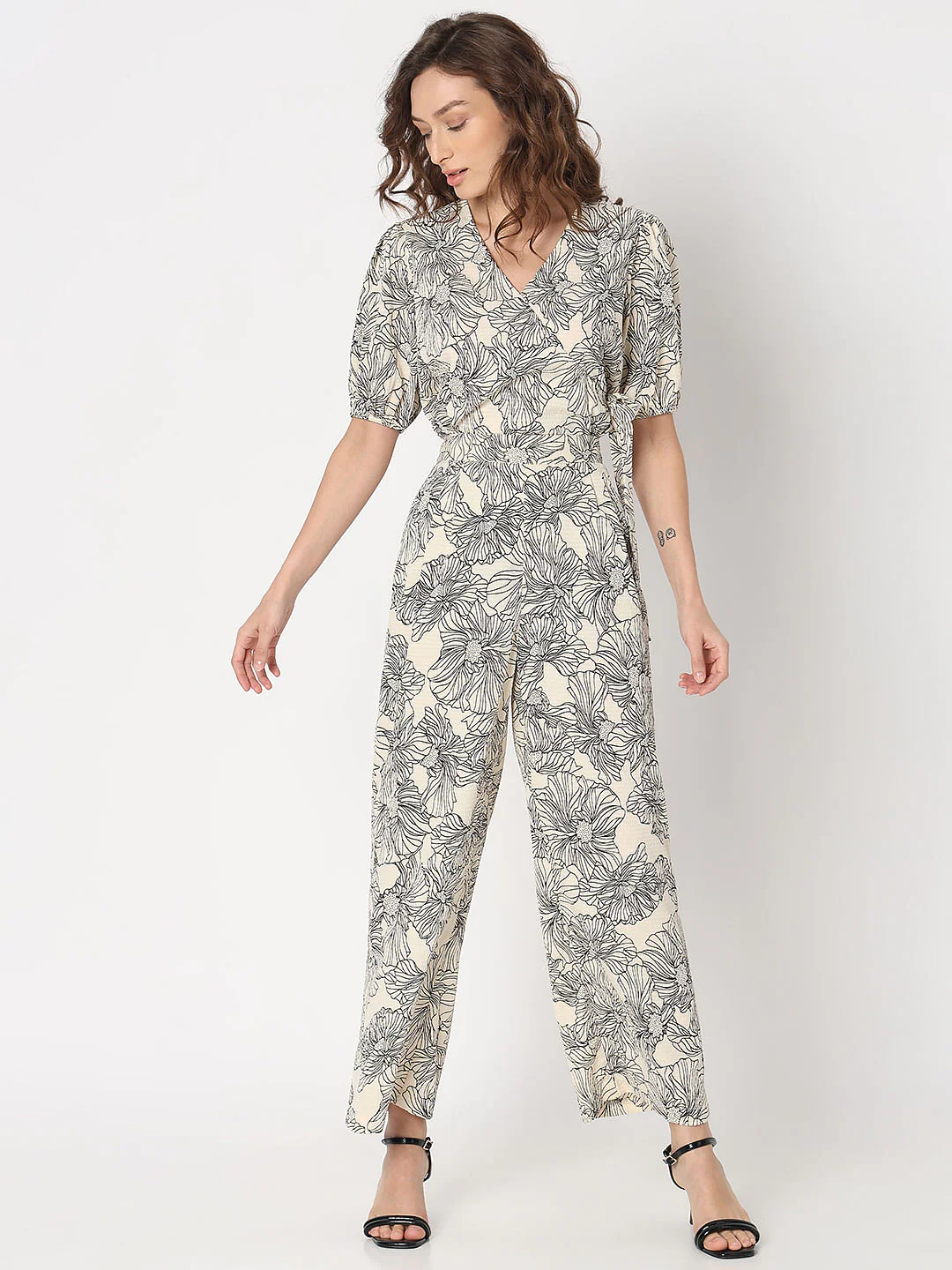 Beige Floral Co-Ord Set Pants - Image 5