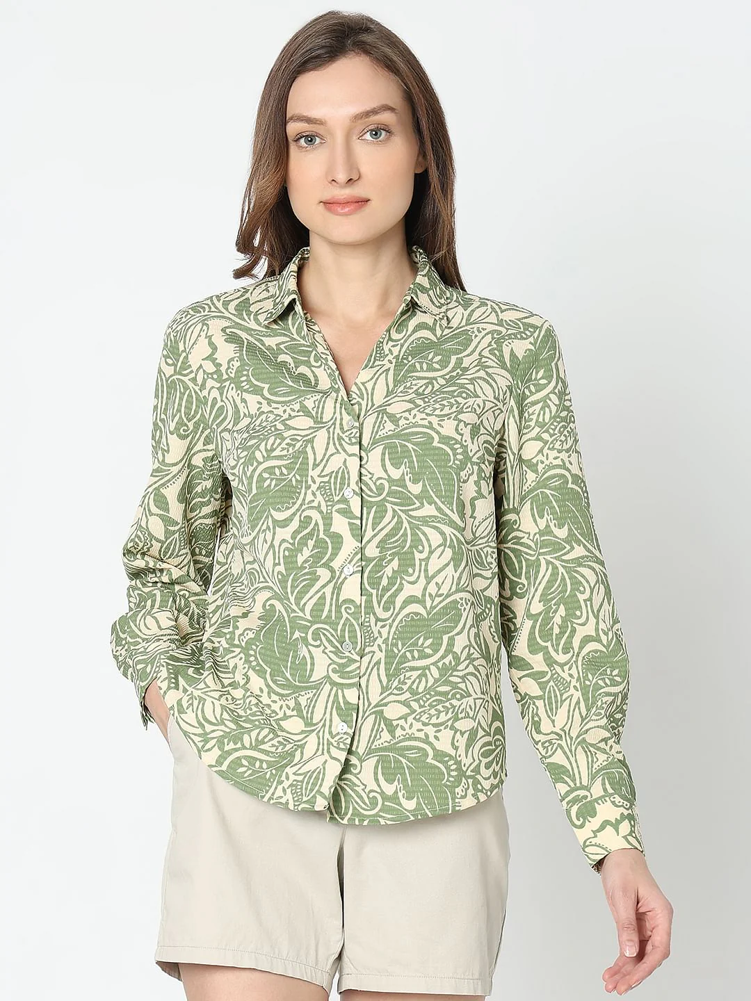 Green & Beige Printed Shirt - Image 2