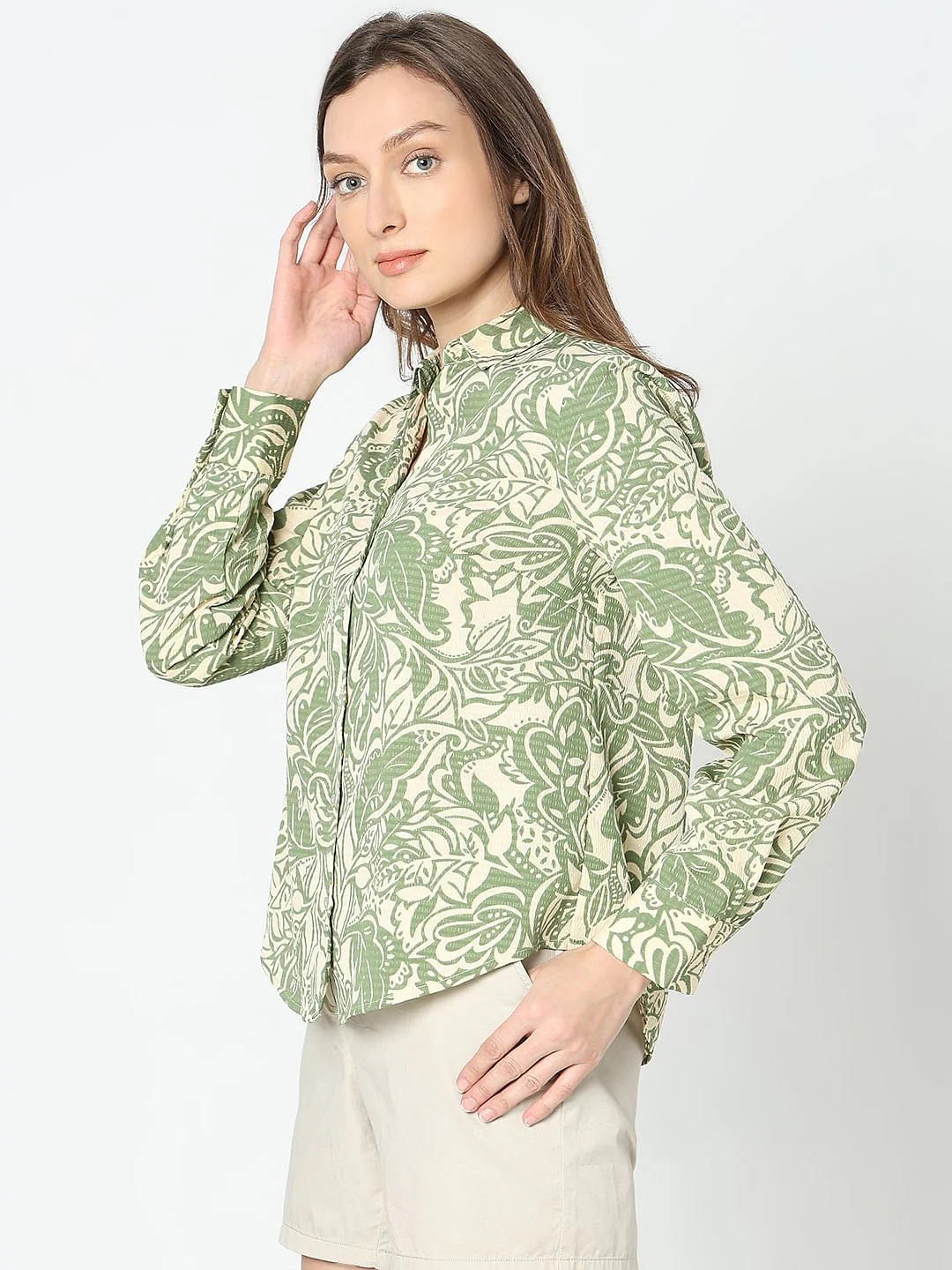 Green & Beige Printed Shirt - Image 3