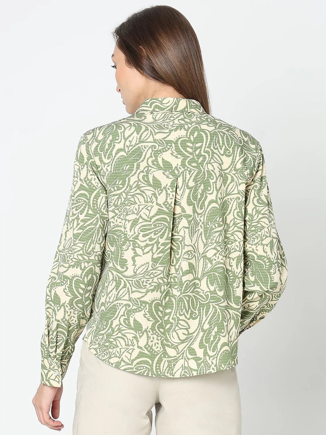 Green & Beige Printed Shirt - Image 4
