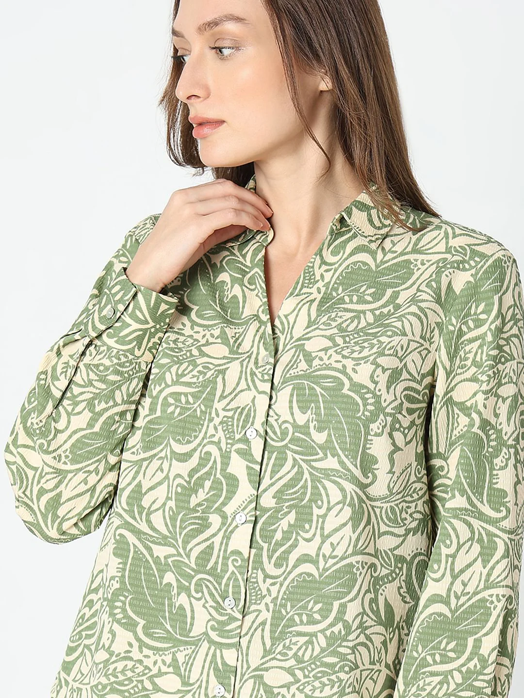 Green & Beige Printed Shirt - Image 6