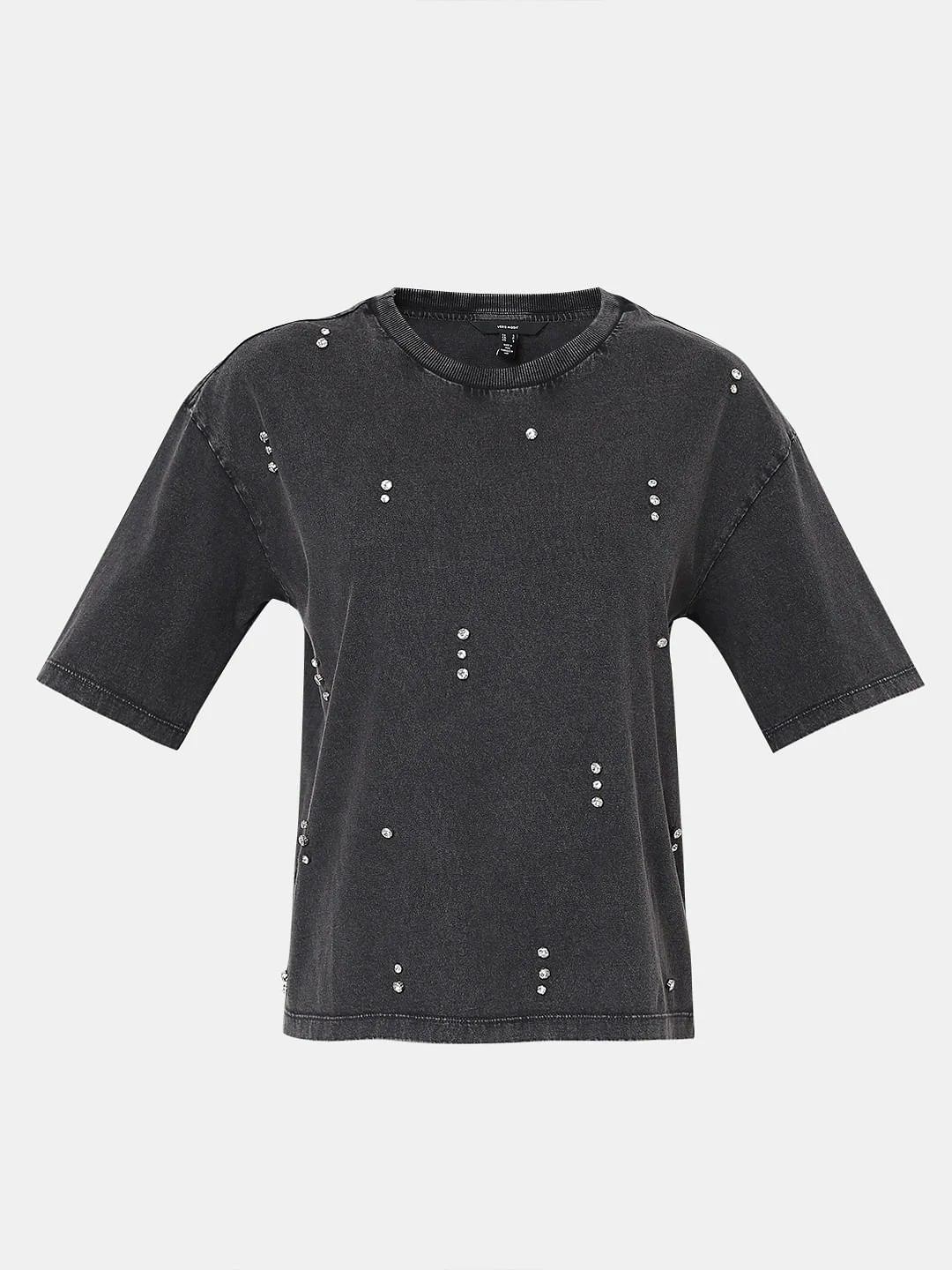 Black Embellished Cotton T-Shirt - Image 7