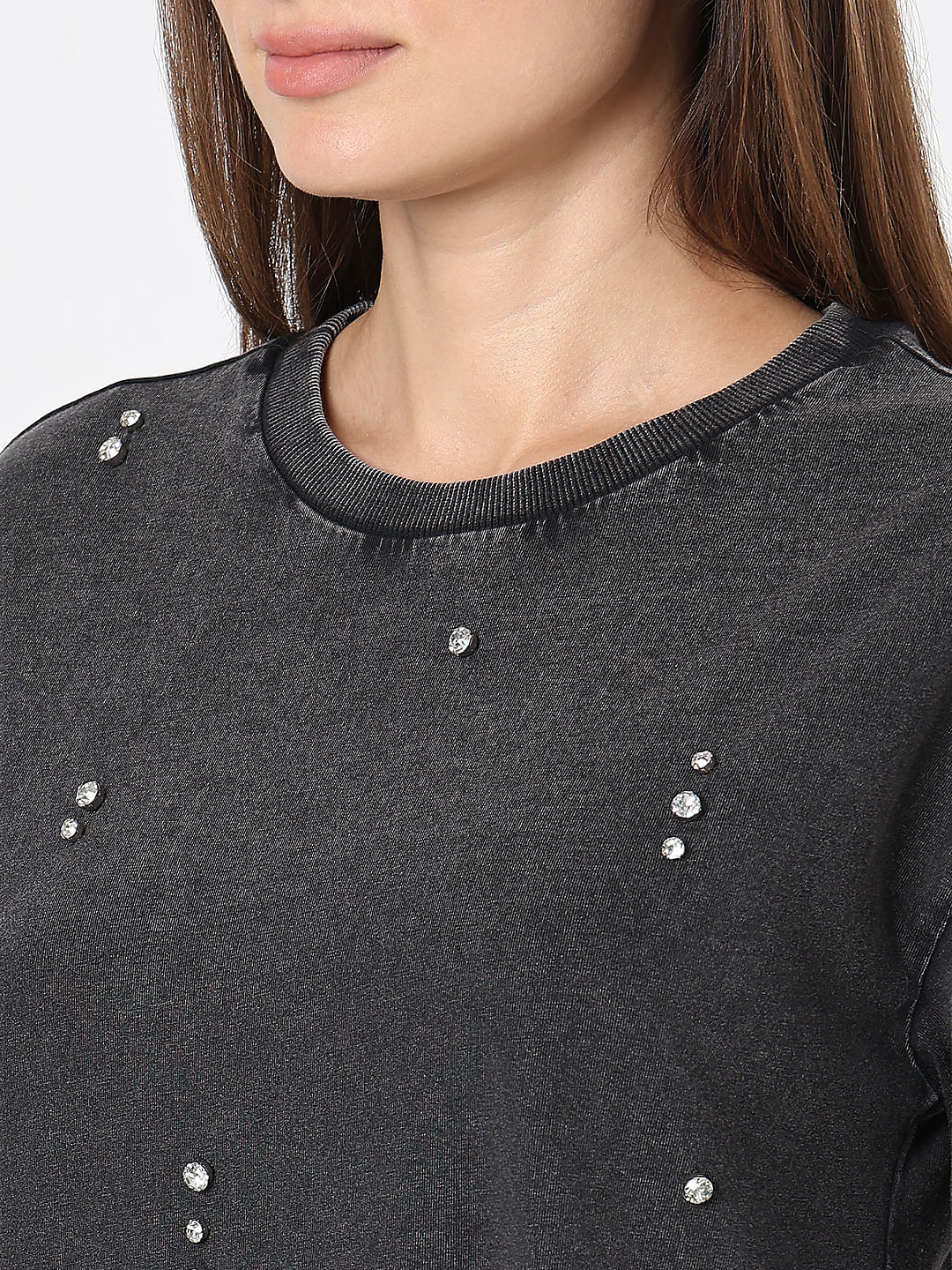 Black Embellished Cotton T-Shirt - Image 8