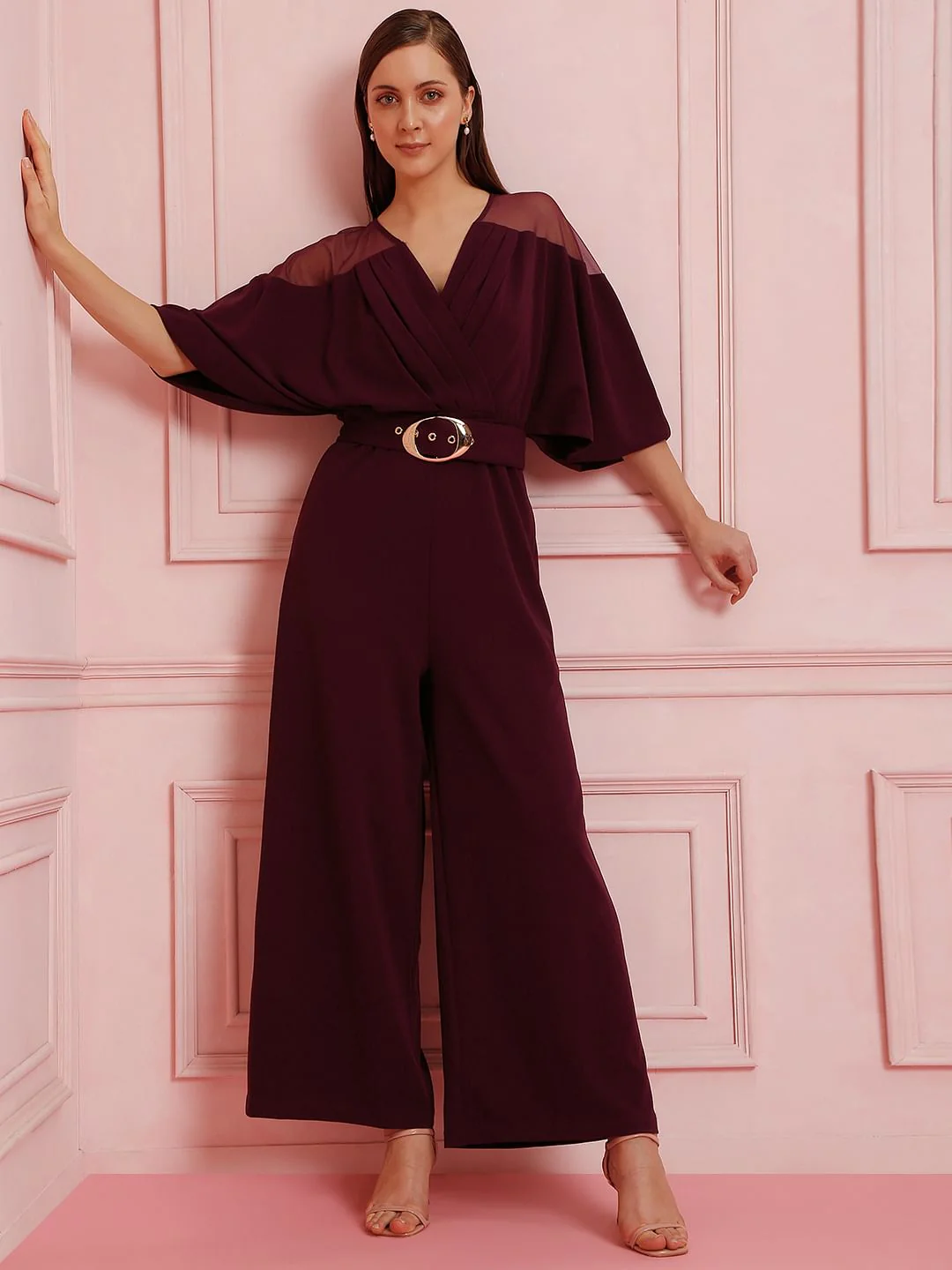 Marquee Maroon Sheer Detail Jumpsuit - Image 2