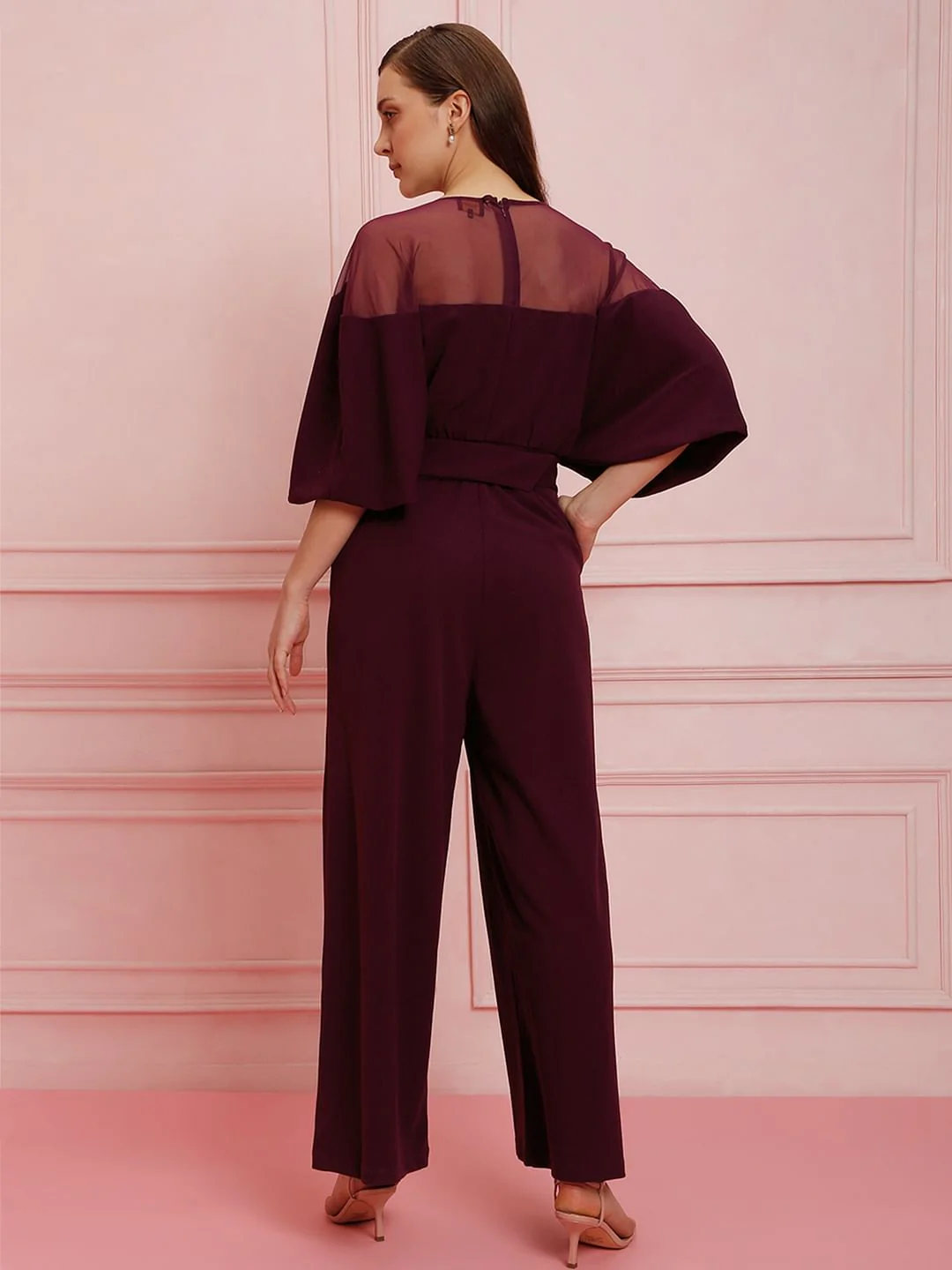 Marquee Maroon Sheer Detail Jumpsuit - Image 4