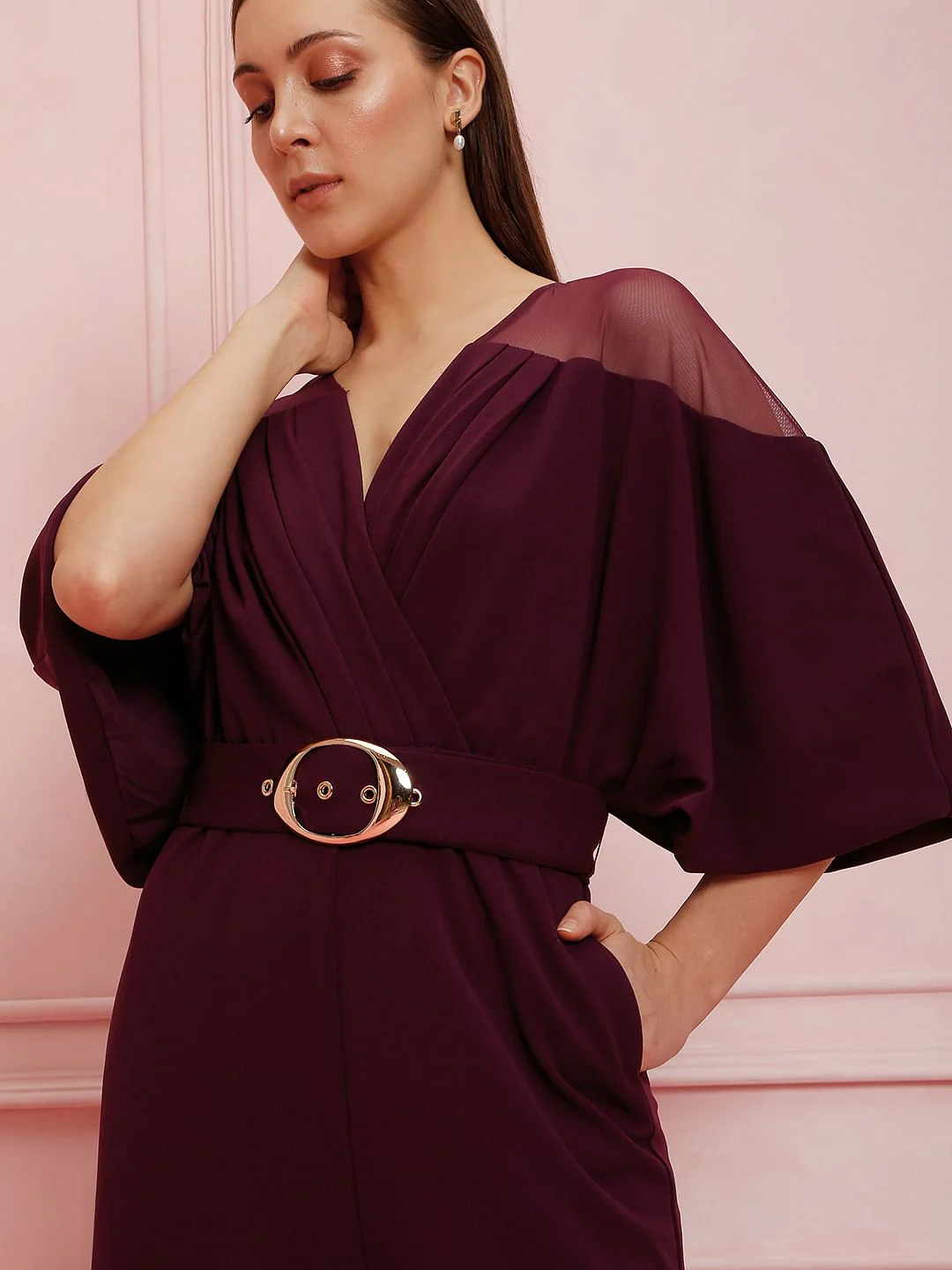 Marquee Maroon Sheer Detail Jumpsuit - Image 5