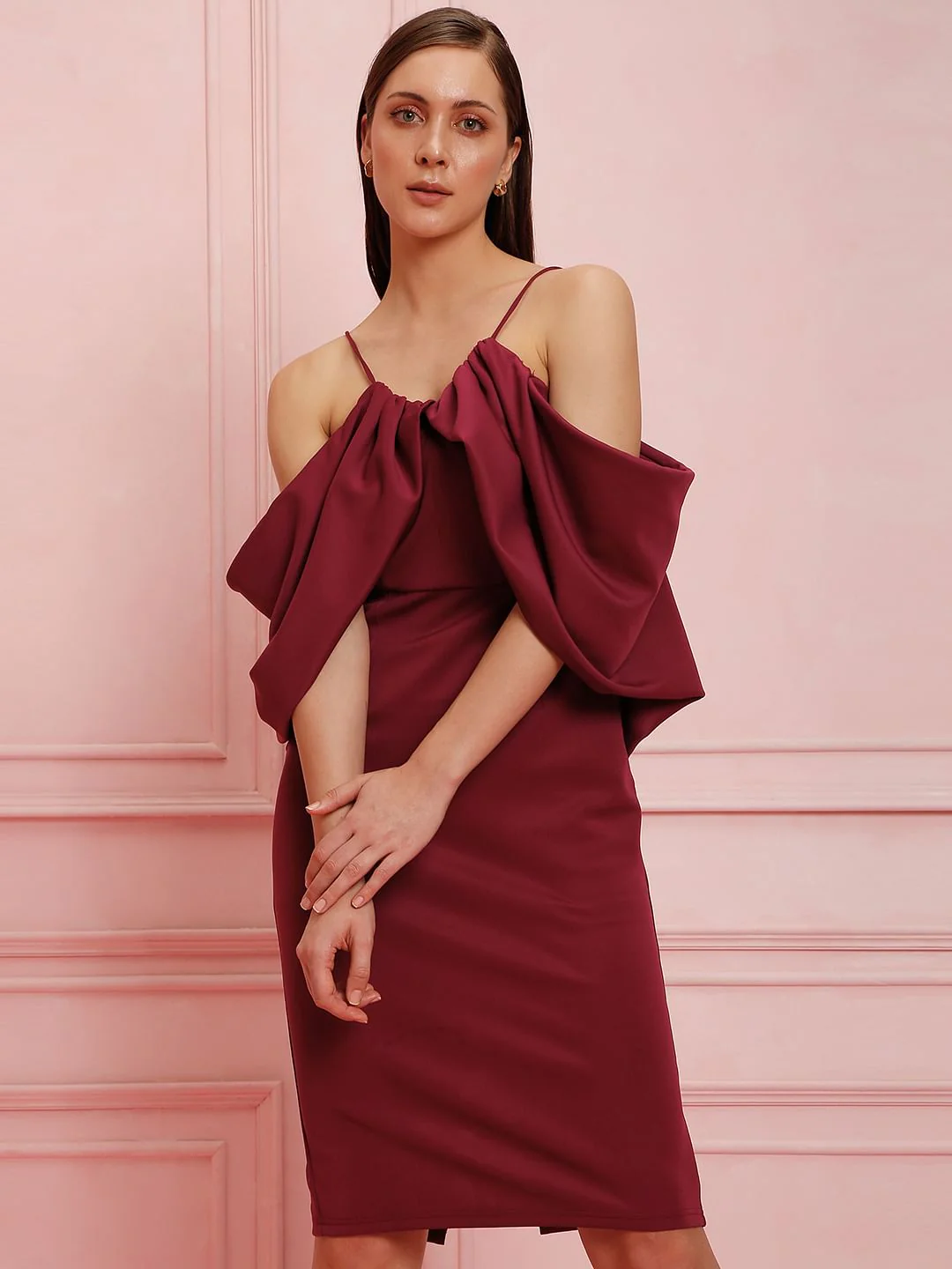 Marquee Red Off-Shoulder Midi Dress - Image 2