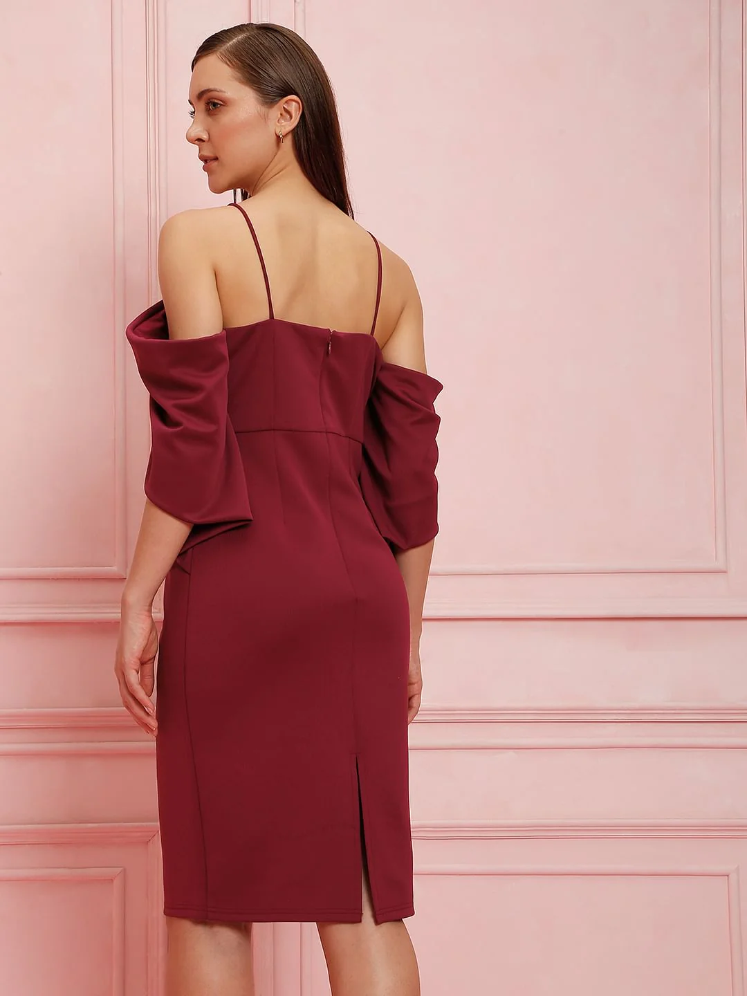 Marquee Red Off-Shoulder Midi Dress - Image 4