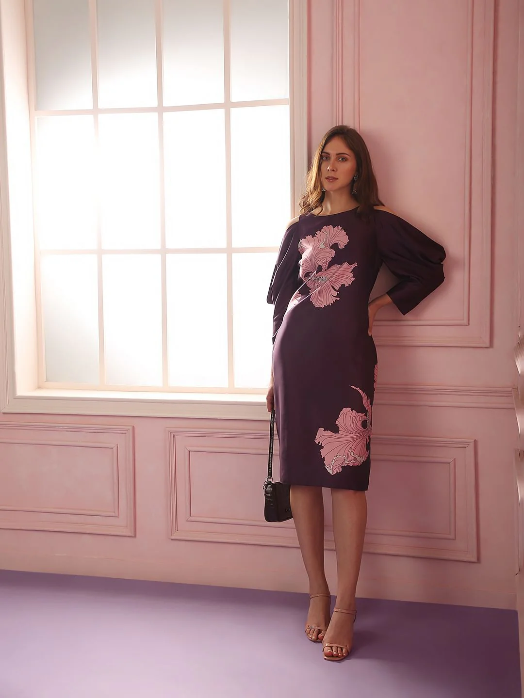 Marquee Dark Purple Satin Midi Dress