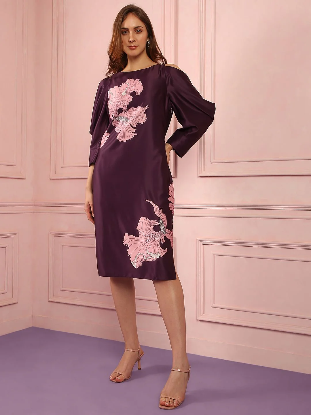 Marquee Dark Purple Satin Midi Dress - Image 2