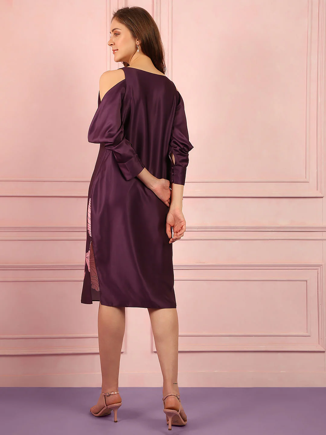 Marquee Dark Purple Satin Midi Dress - Image 4