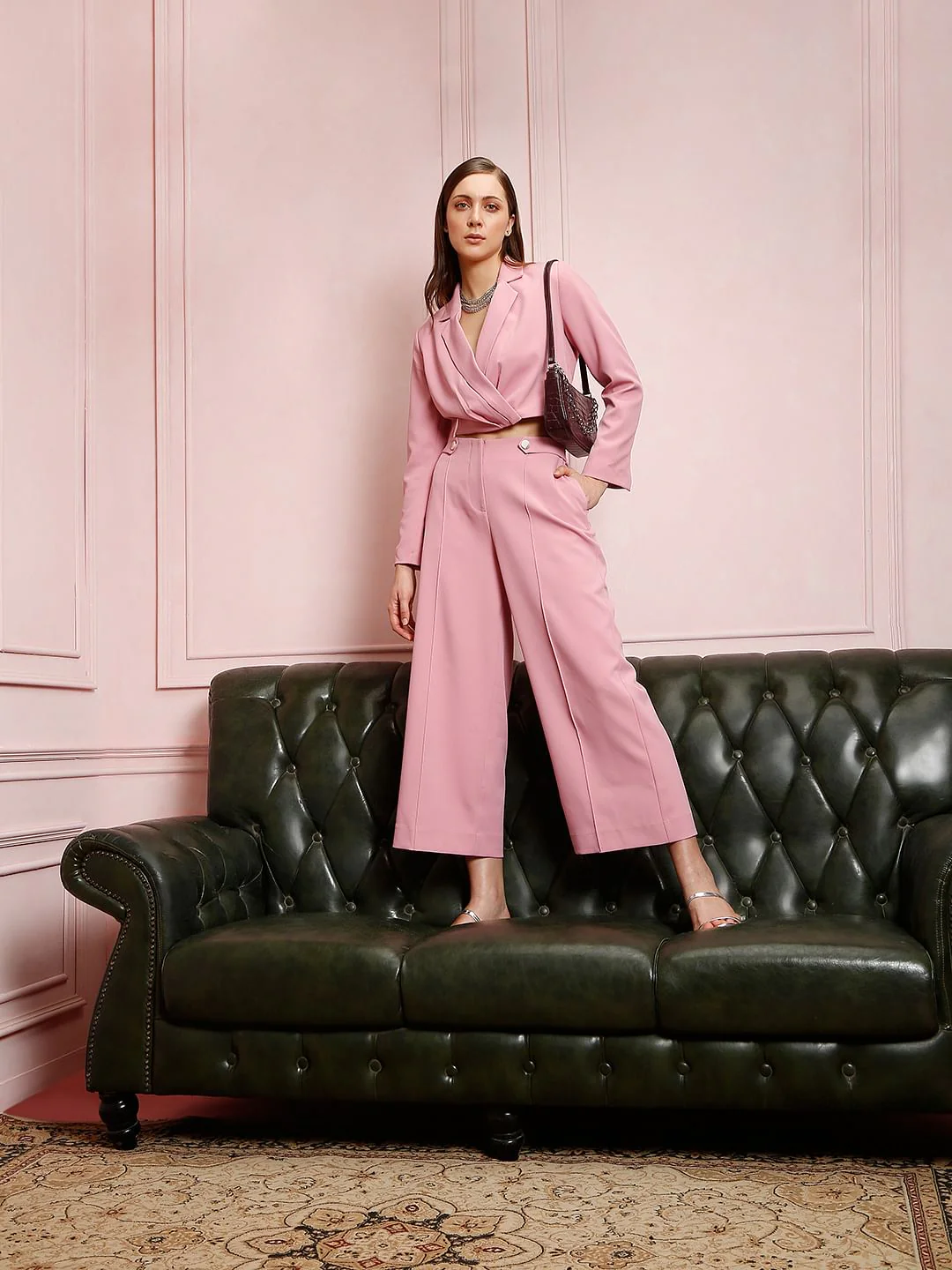 Marquee Pink High Rise Wide Leg Co-Ord Pants