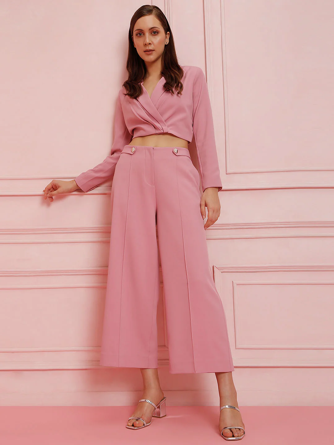 Marquee Pink High Rise Wide Leg Co-Ord Pants - Image 6