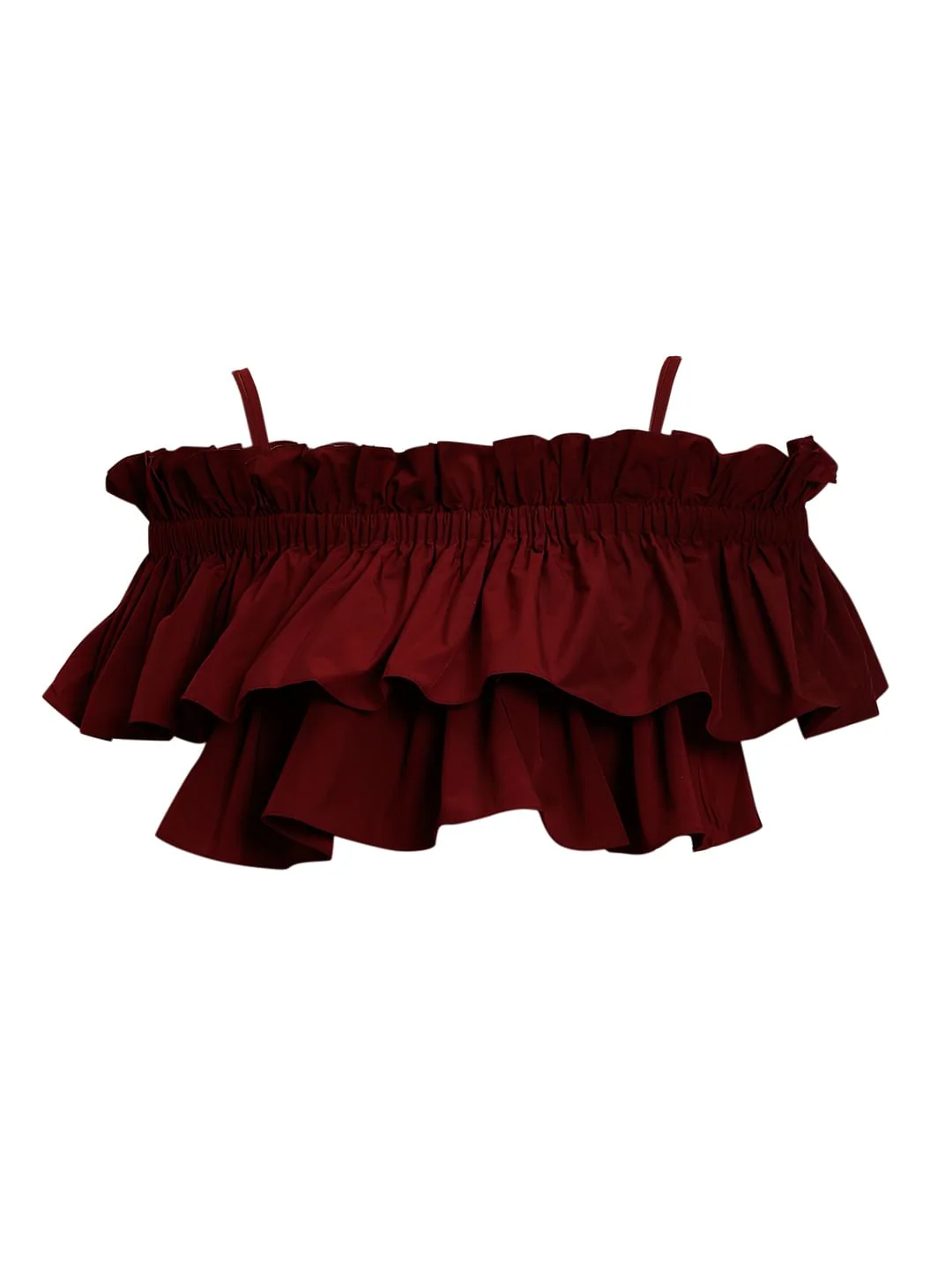 Marquee Maroon Ruffle Off Shoulder Crop Top - Image 7