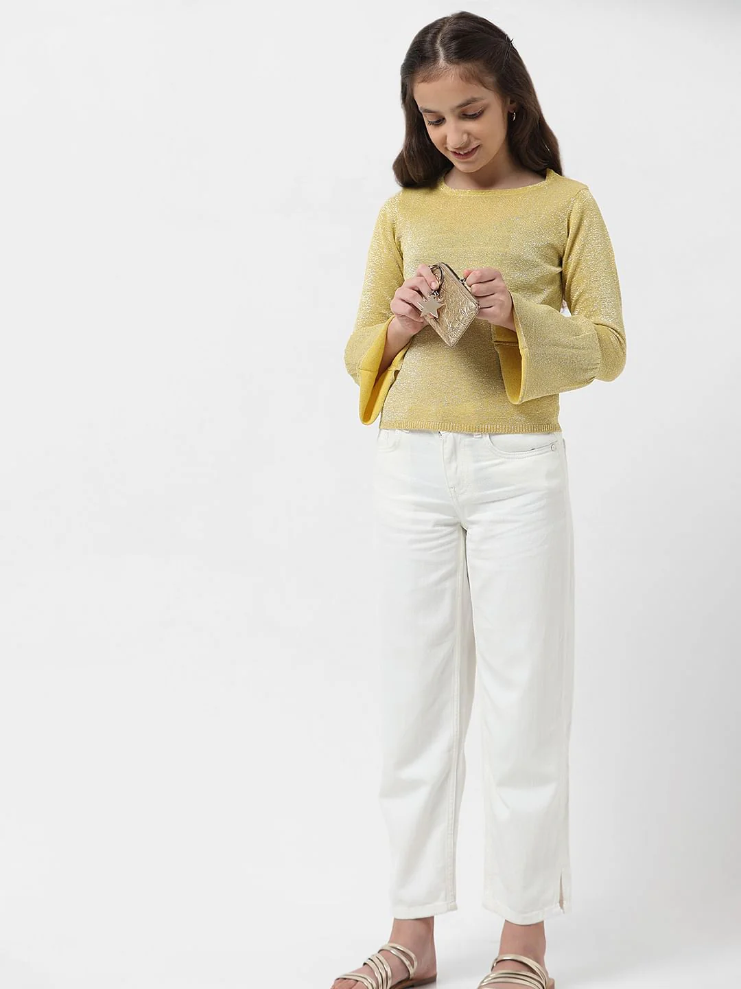 Girl Yellow Shimmer Knit Top