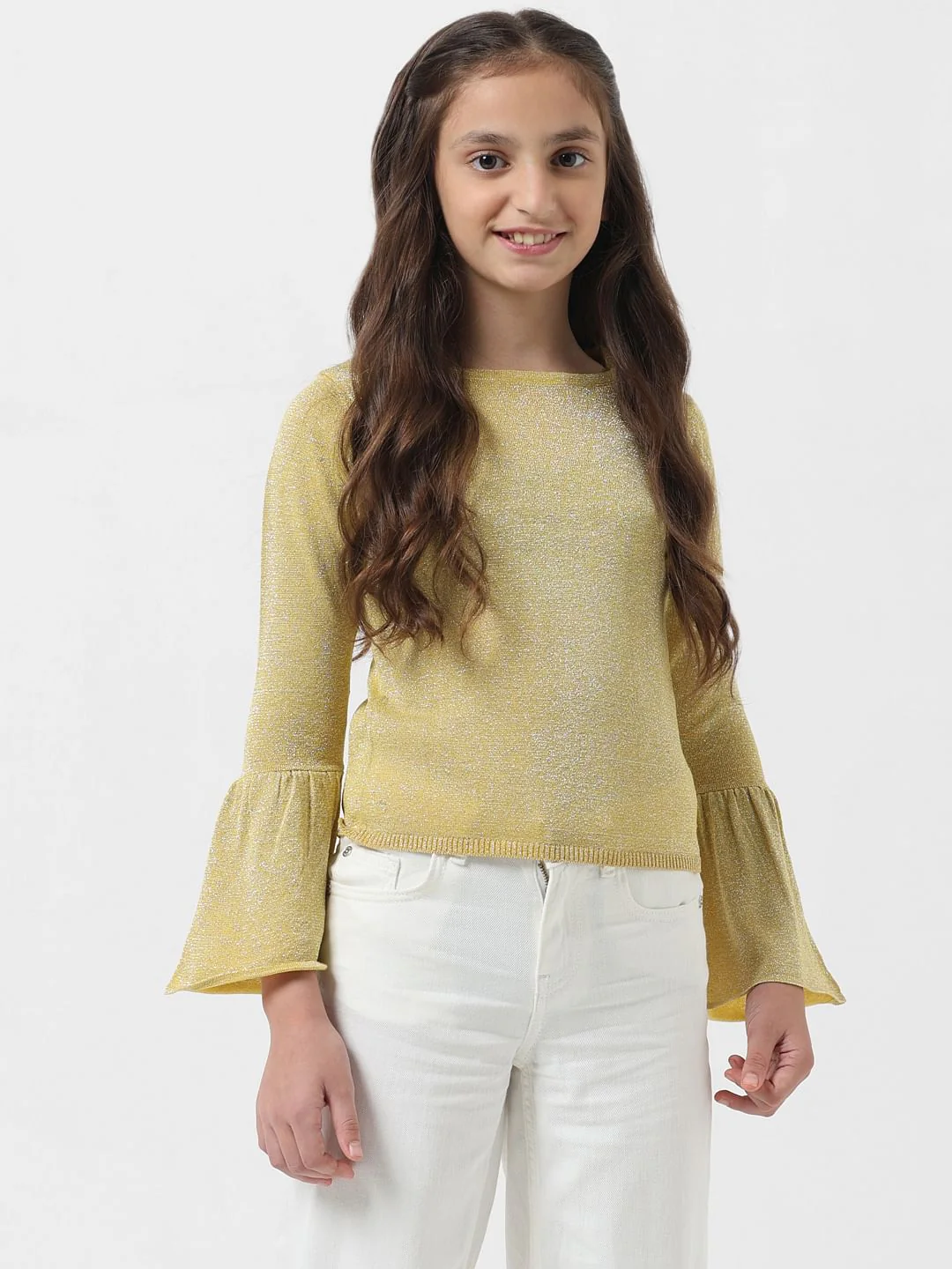 Girl Yellow Shimmer Knit Top - Image 2