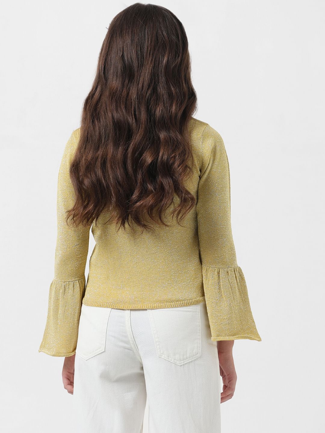 Girl Yellow Shimmer Knit Top - Image 3