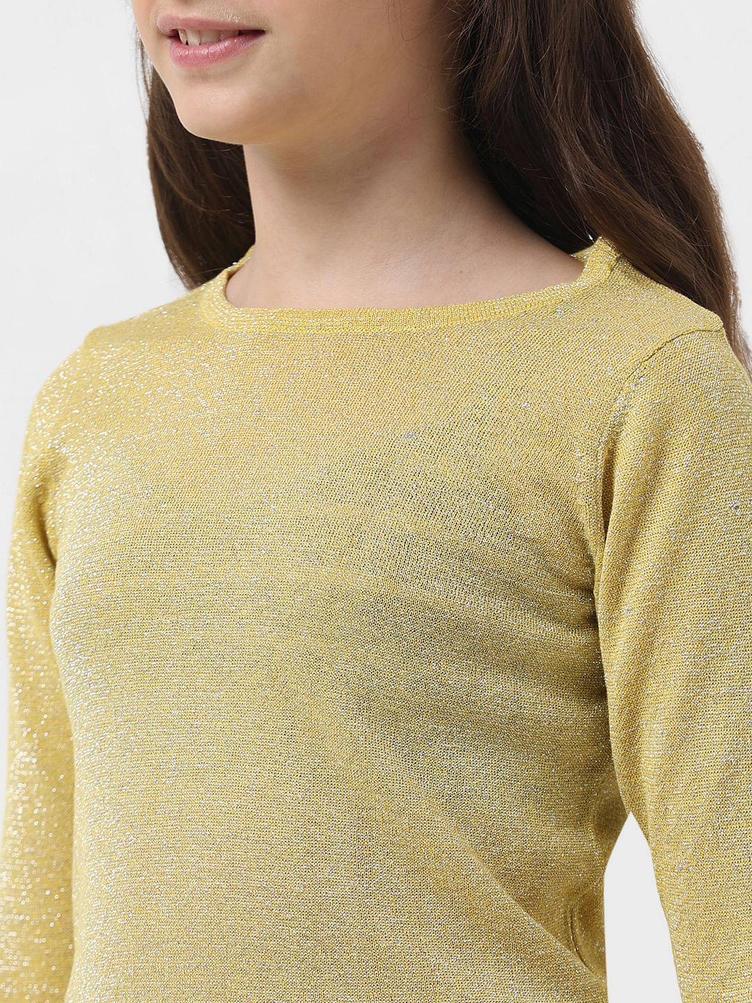 Girl Yellow Shimmer Knit Top - Image 4