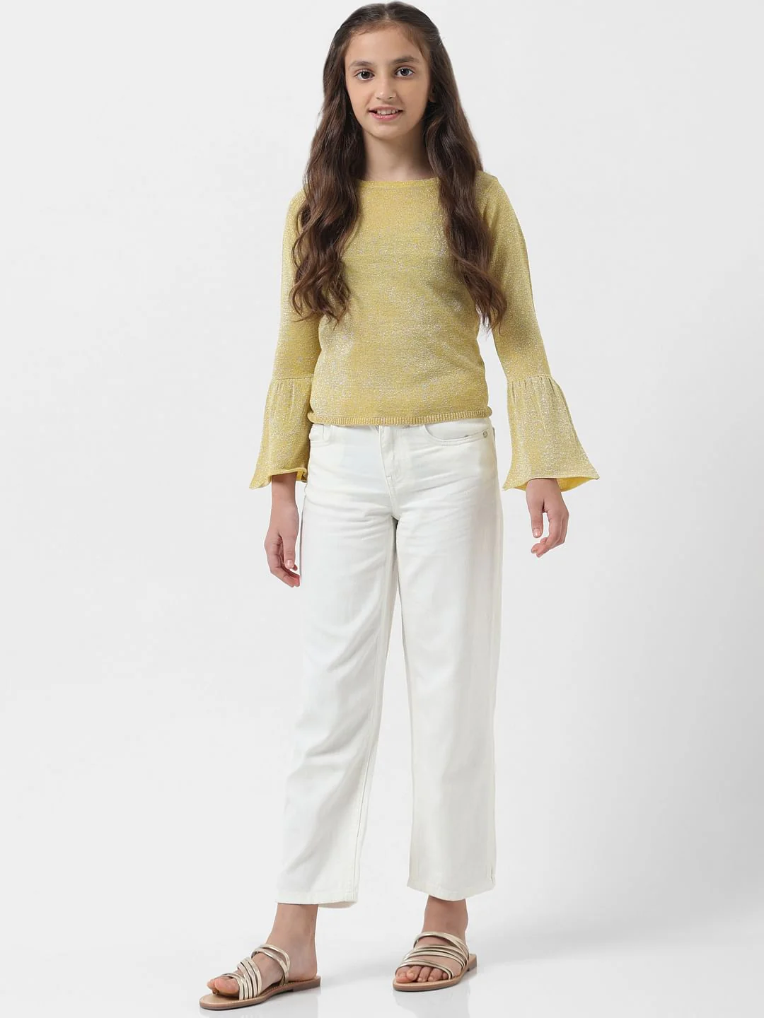 Girl Yellow Shimmer Knit Top - Image 5