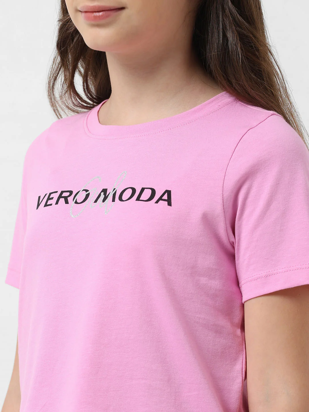 Girl Pink Logo Text Cropped T-Shirt - Image 4