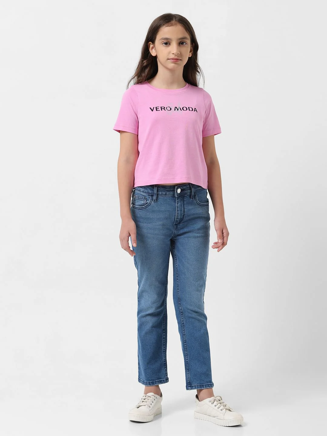 Girl Pink Logo Text Cropped T-Shirt - Image 5