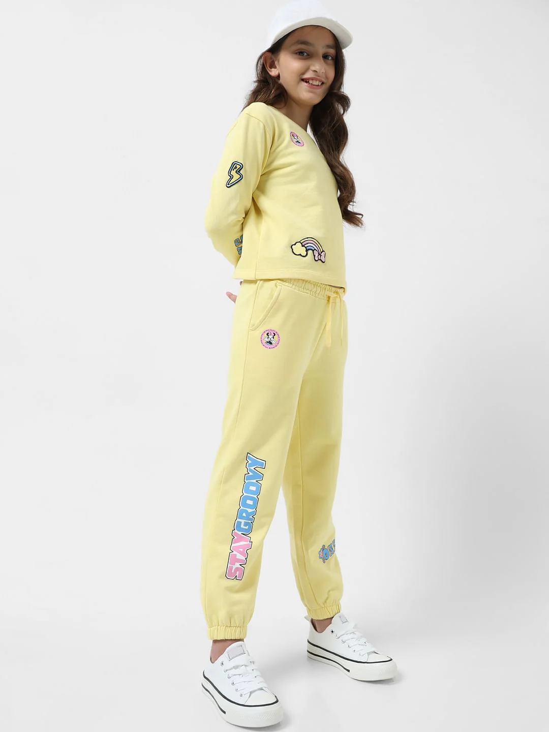 Girl X Disney Yellow Mid Rise Printed Joggers