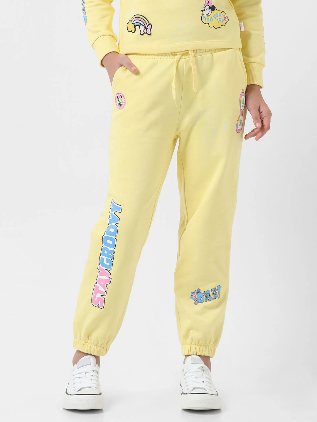 Girl X Disney Yellow Mid Rise Printed Joggers - Image 2