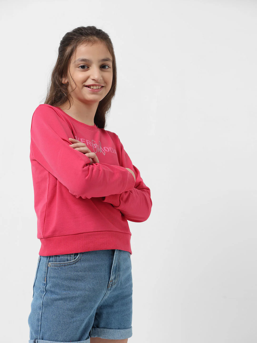 Girl Magenta Logo Text Sweatshirt