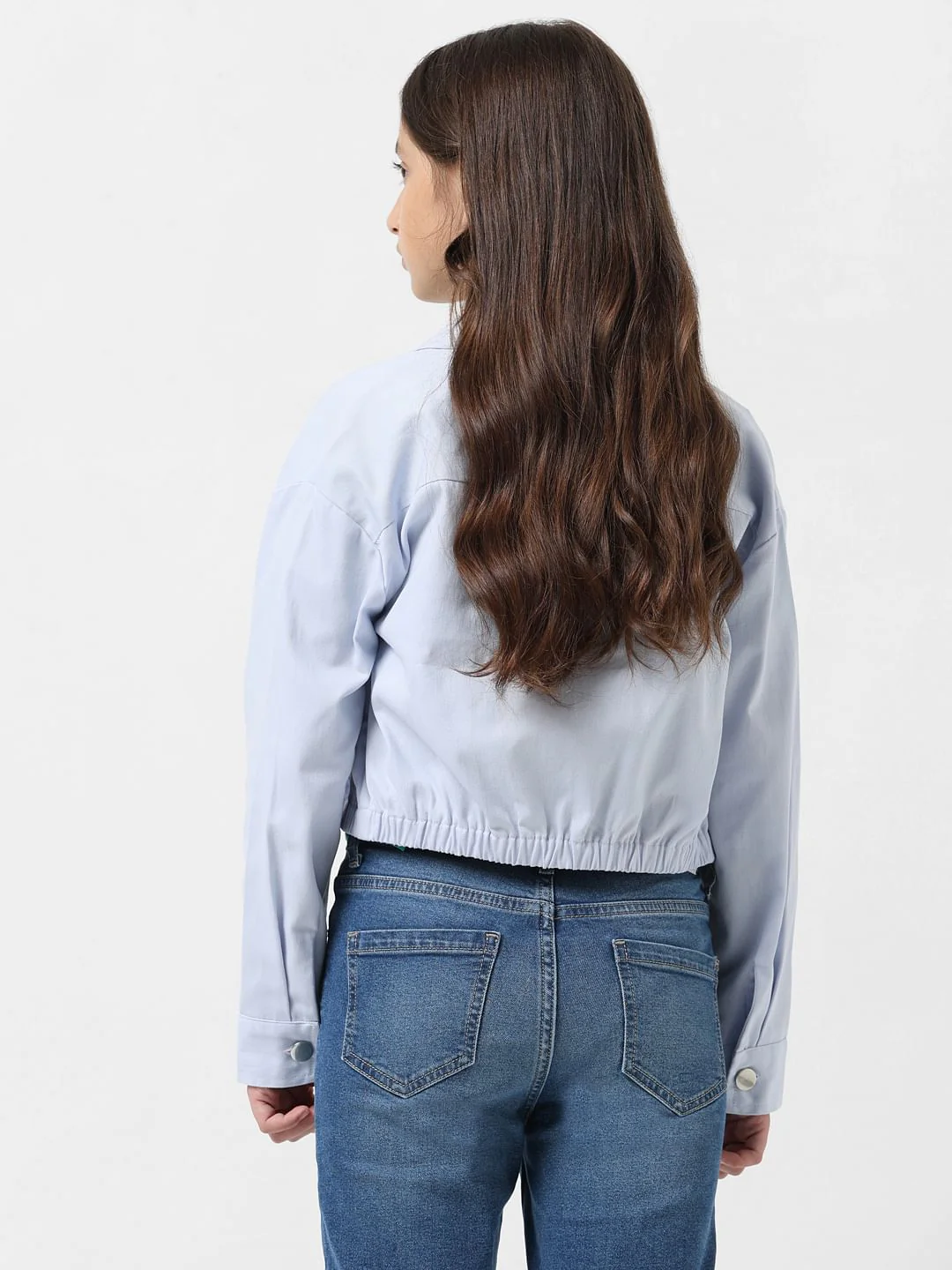 Girl Light Blue Cropped Shacket - Image 3