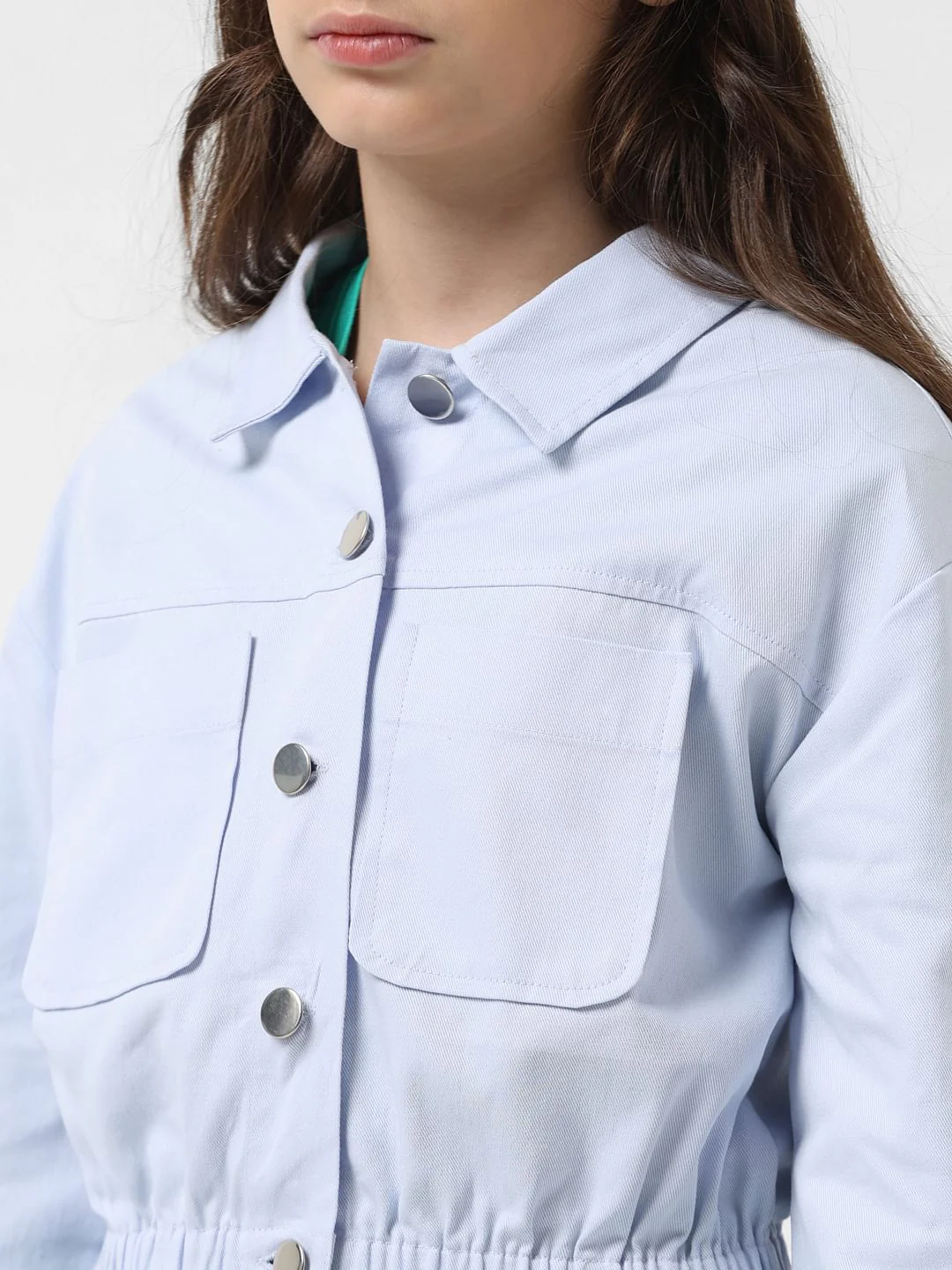 Girl Light Blue Cropped Shacket - Image 4