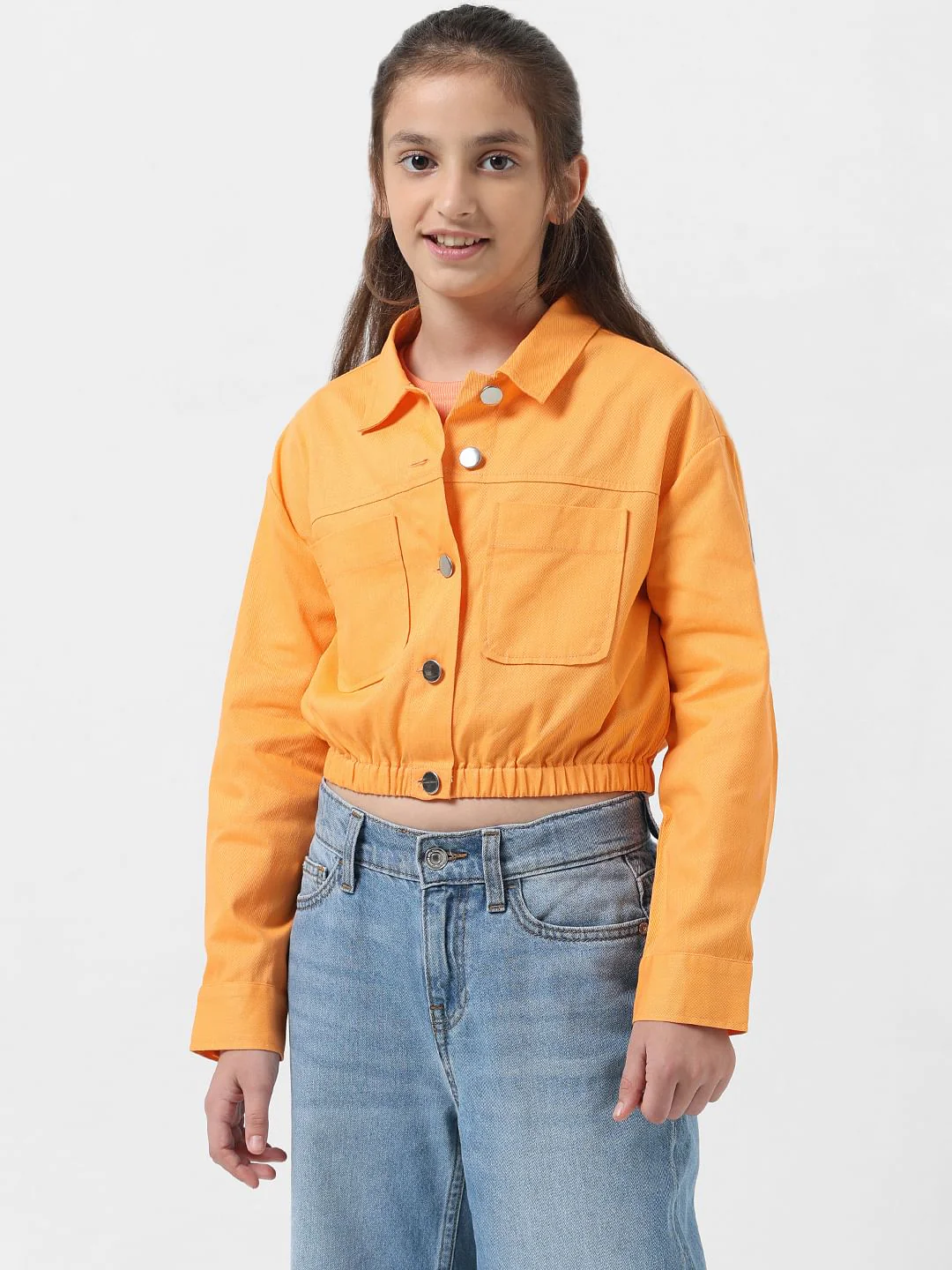 Girl Orange Cropped Shacket - Image 2