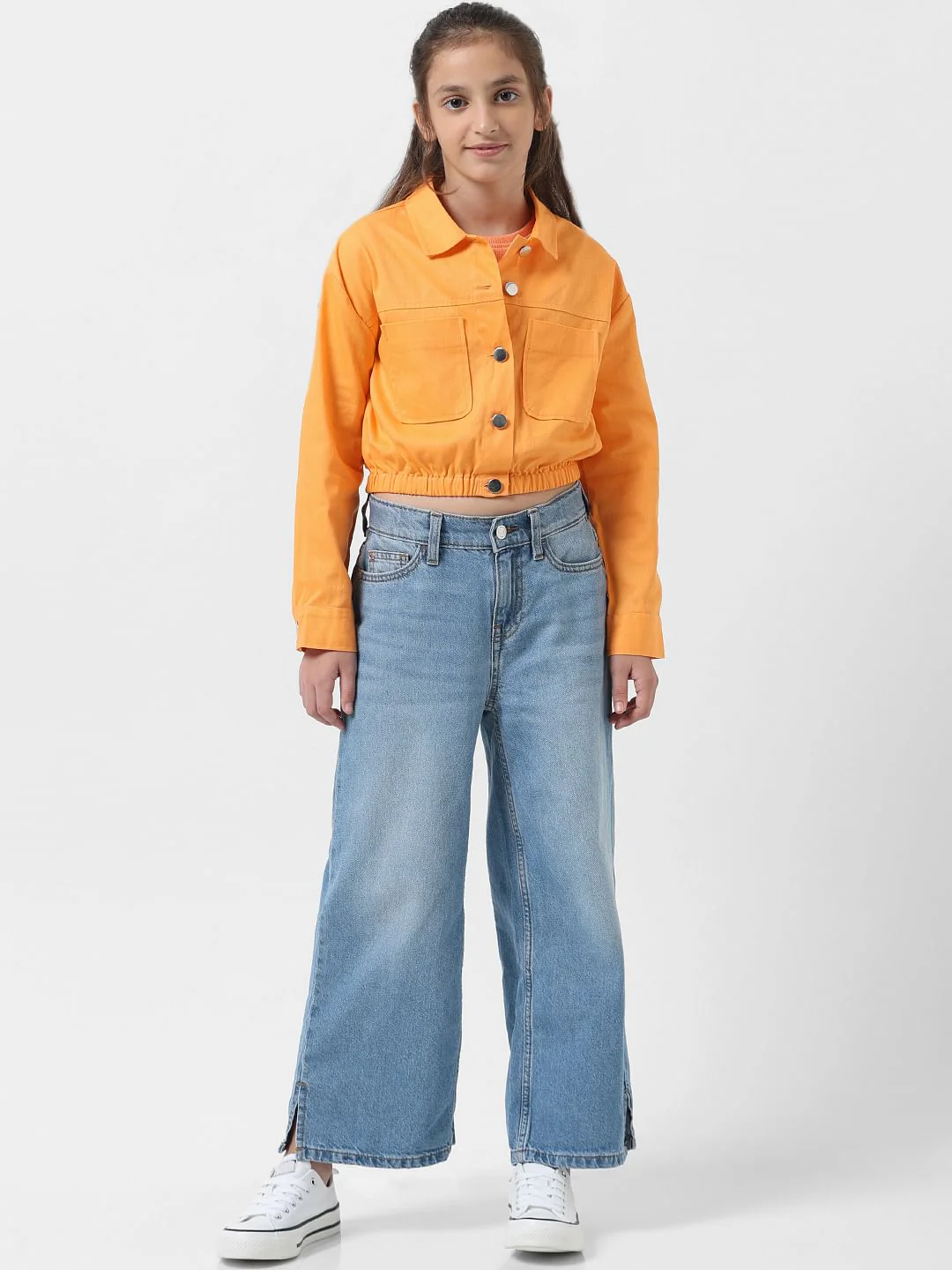 Girl Orange Cropped Shacket - Image 5
