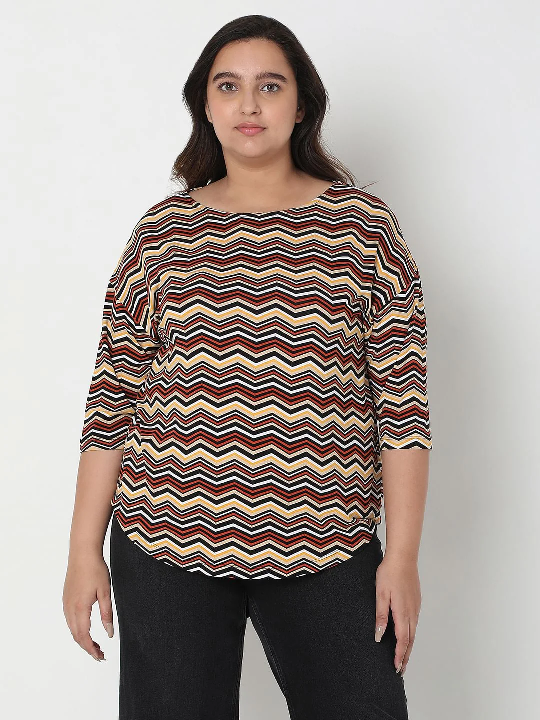 Curve Brown Zig-Zag Print Top - Image 2