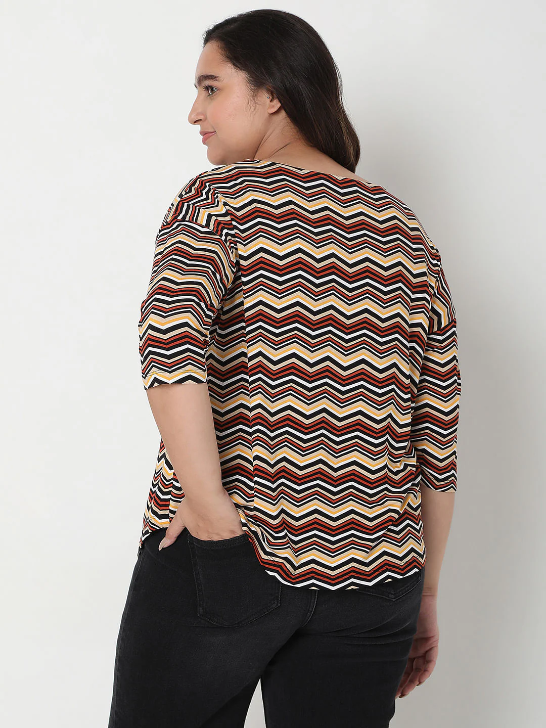 Curve Brown Zig-Zag Print Top - Image 4