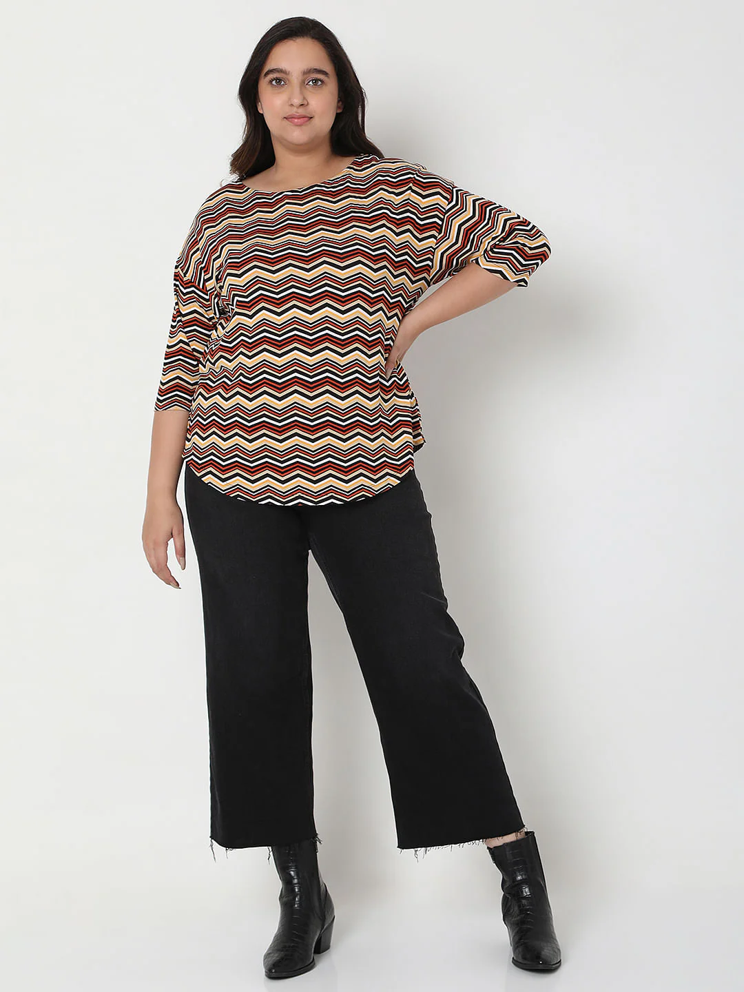 Curve Brown Zig-Zag Print Top - Image 5