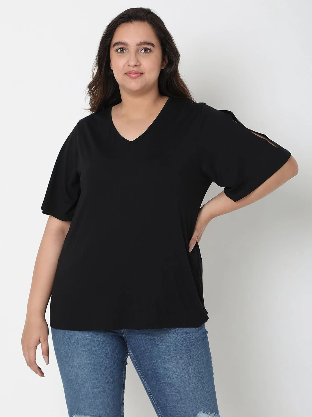 Curve Black V-Neck Top - Image 2