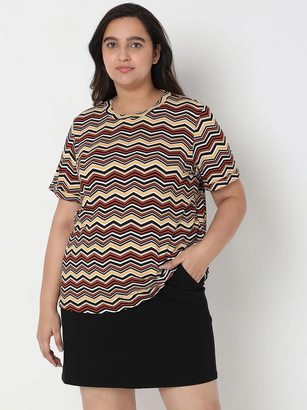 Curve Brown Chevron Print T-Shirt - Image 2