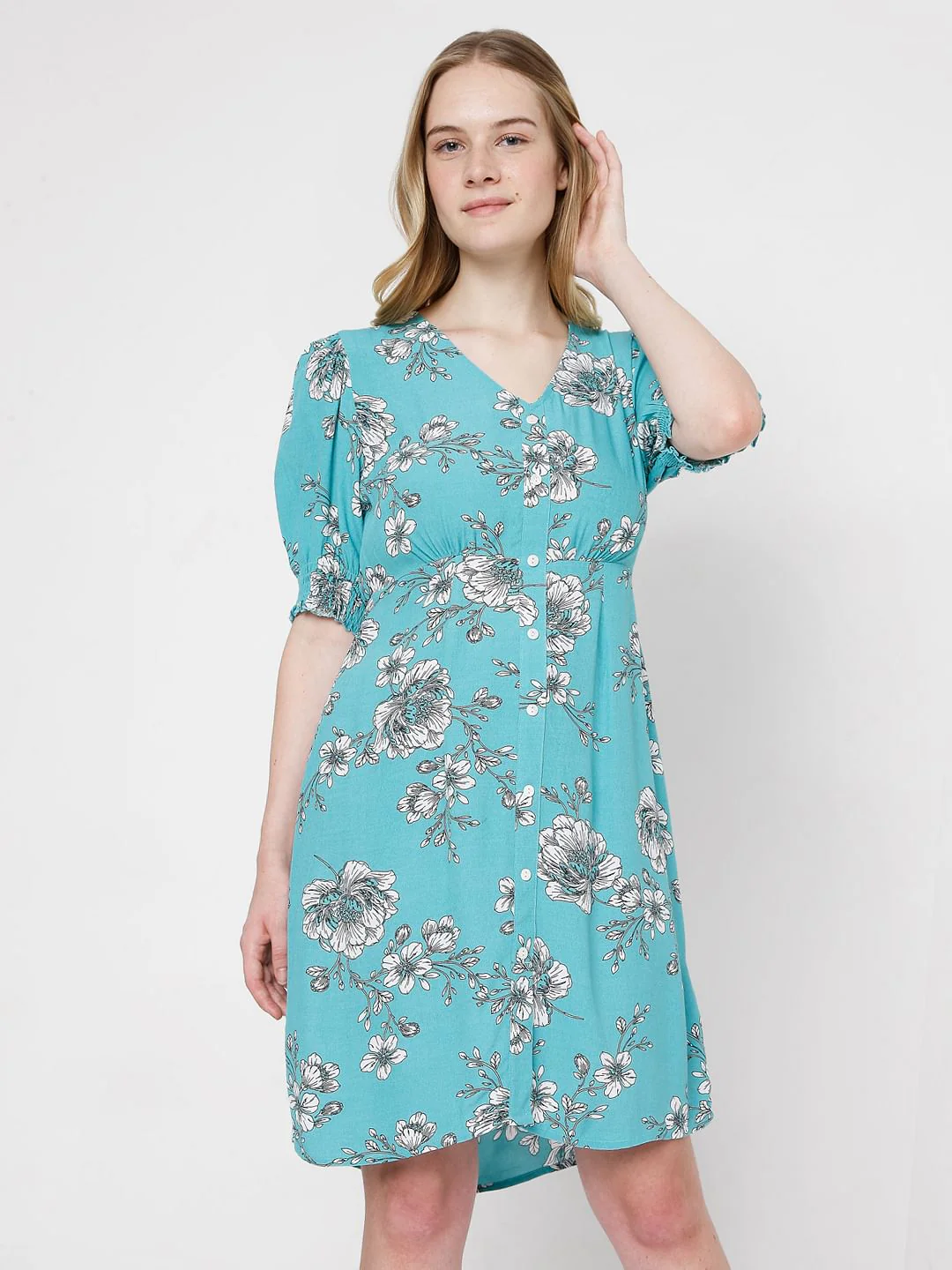 Blue Floral Fit & Flare Dress - Image 2